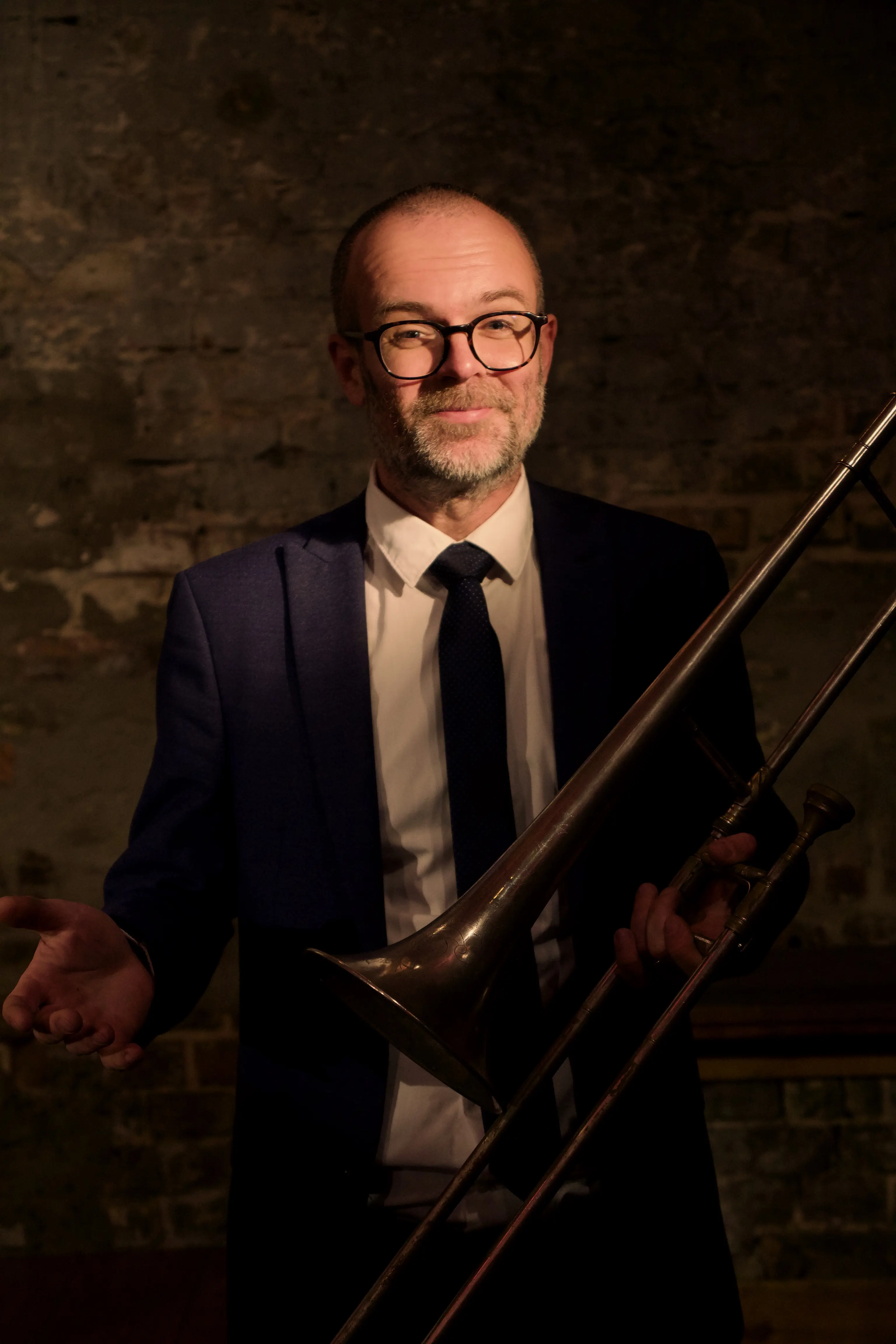 Attila Korb playing trombone  with The Jungle Jazz Band, ideal for vintage jazz festivals and private celebrations.