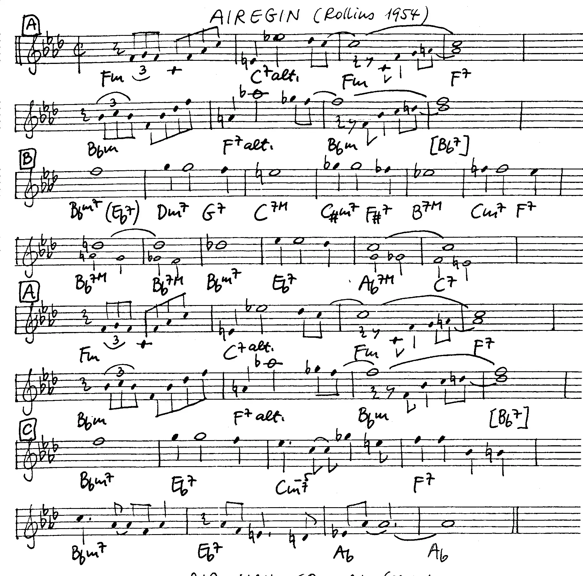 airegin free jazz leadsheet - Courtesy of the Jungle Jazz Band