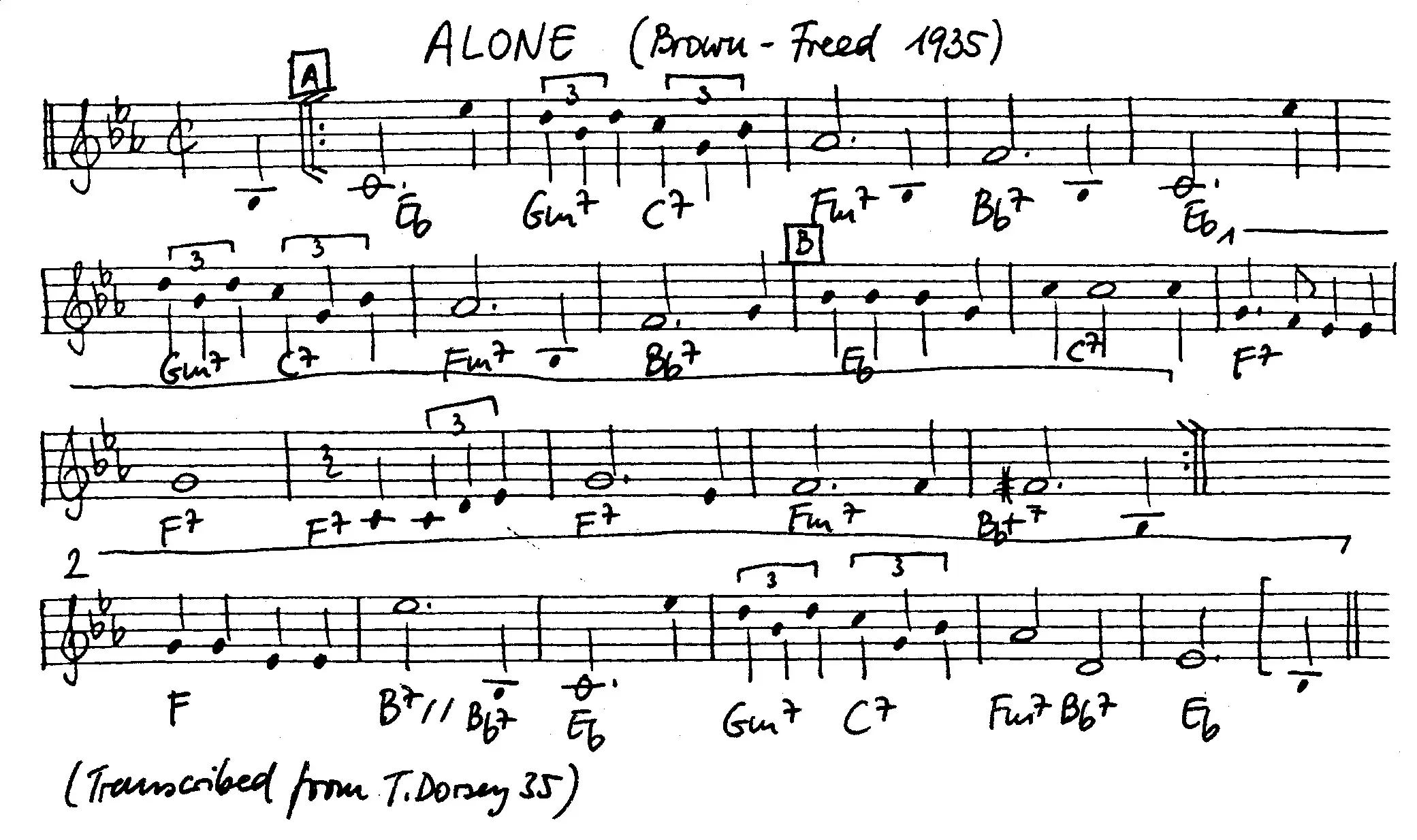 alone free jazz leadsheet - Courtesy of the Jungle Jazz Band