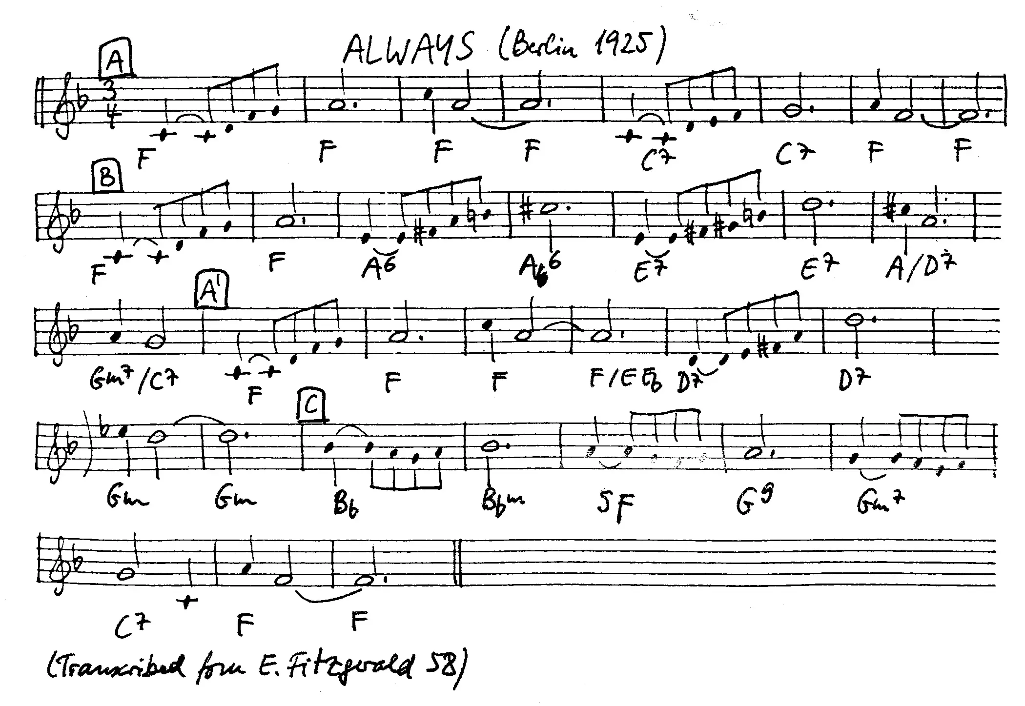 always free jazz leadsheet - Courtesy of the Jungle Jazz Band