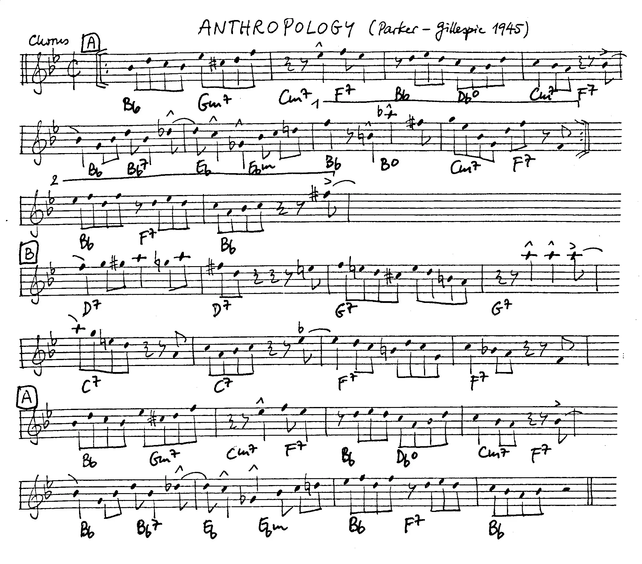 anthropology. Free Jazz Leadsheet, courtesy of The Jungle Jazz Band