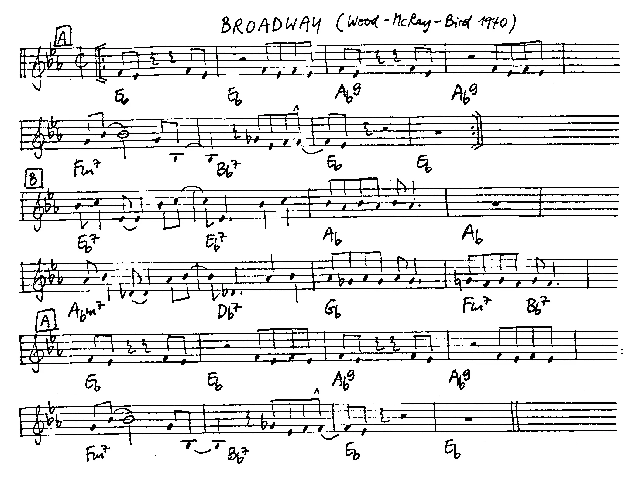broadway free jazz leadsheet - Courtesy of the Jungle Jazz Band