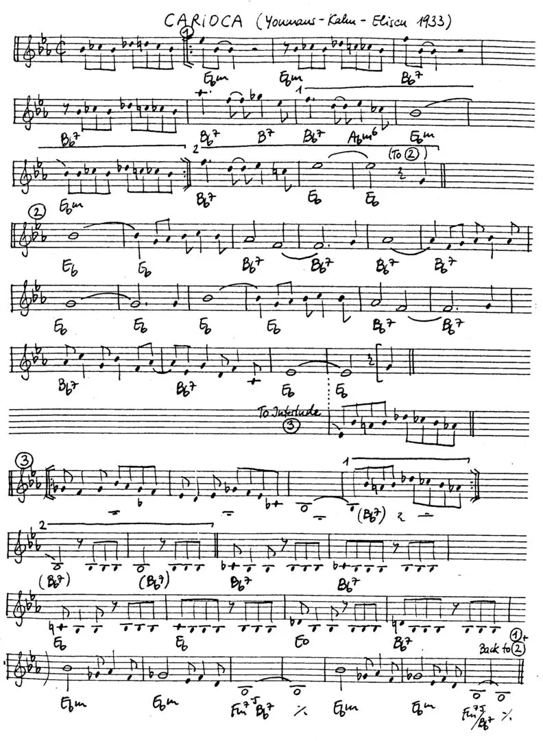 carioca free jazz leadsheet - Courtesy of the Jungle Jazz Band