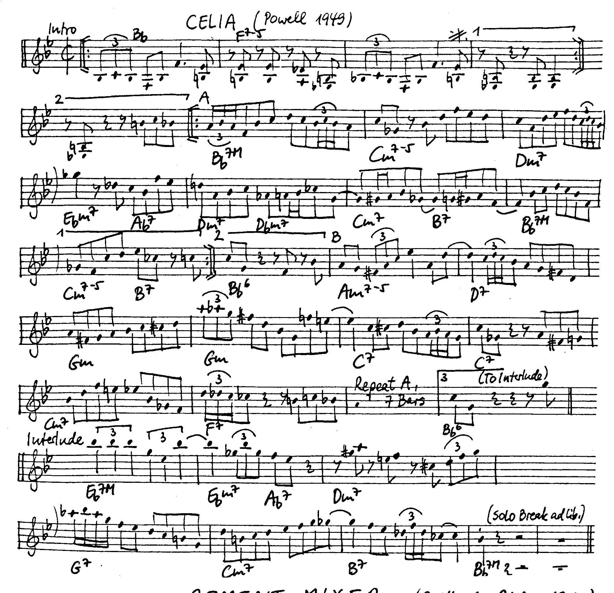 celia free jazz leadsheet - Courtesy of the Jungle Jazz Band