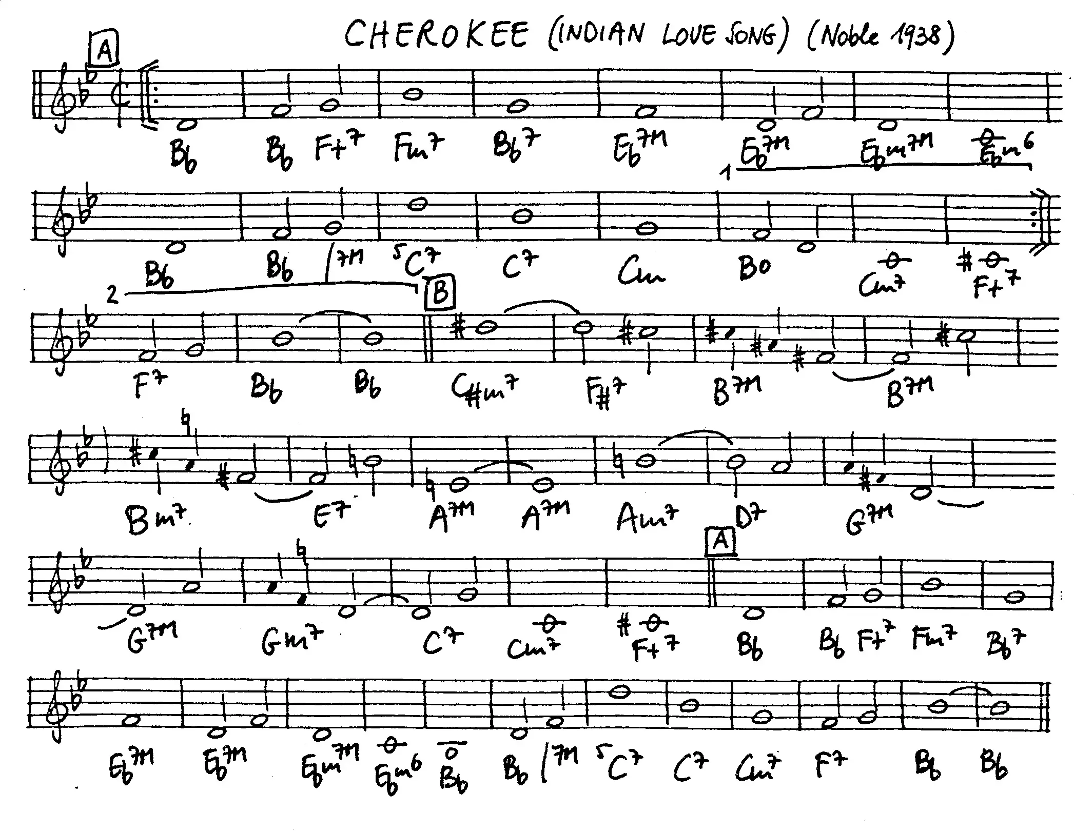 cherokee free jazz leadsheet - Courtesy of the Jungle Jazz Band