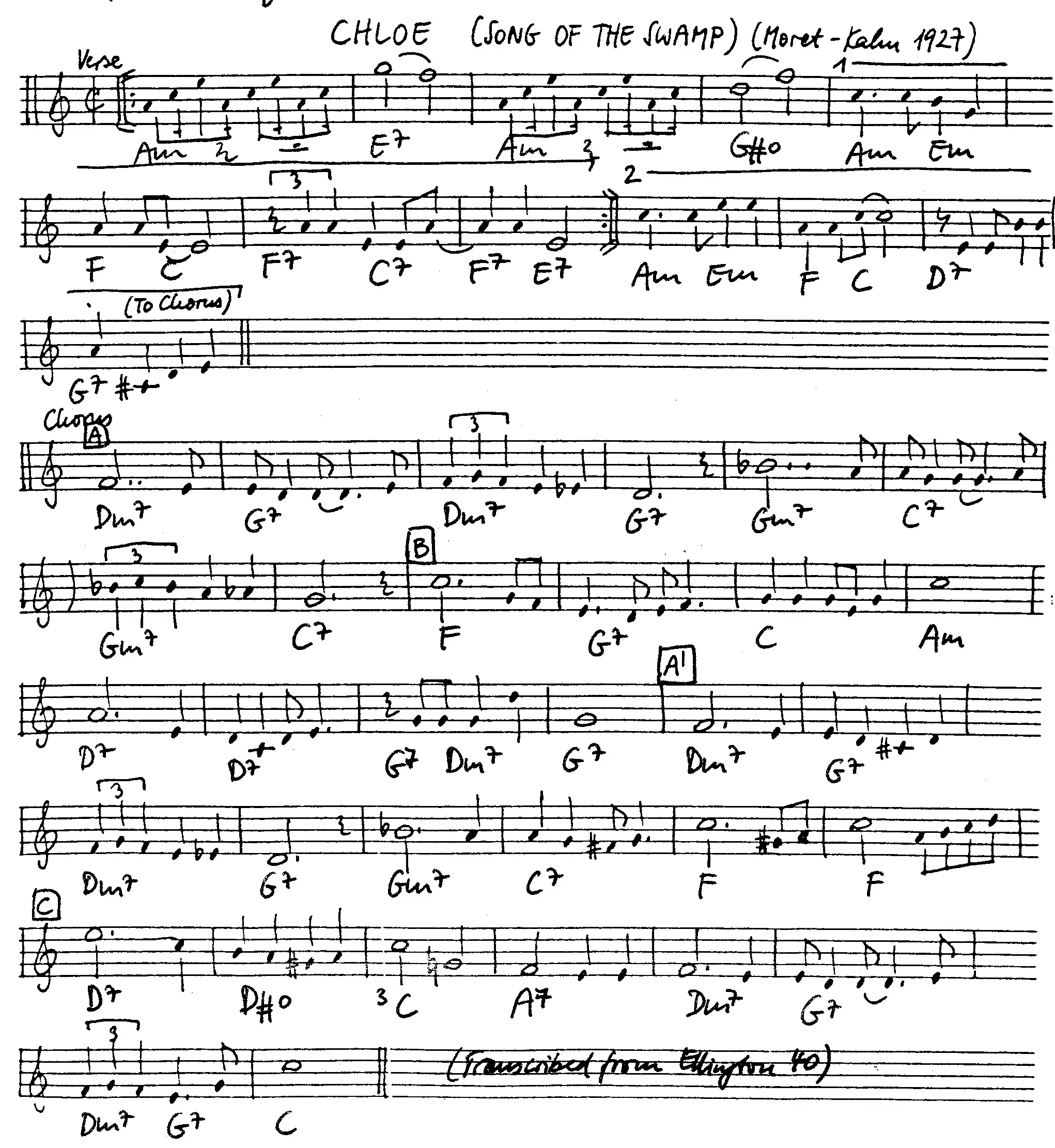 chloe. Free Jazz Leadsheet, courtesy of The Jungle Jazz Band