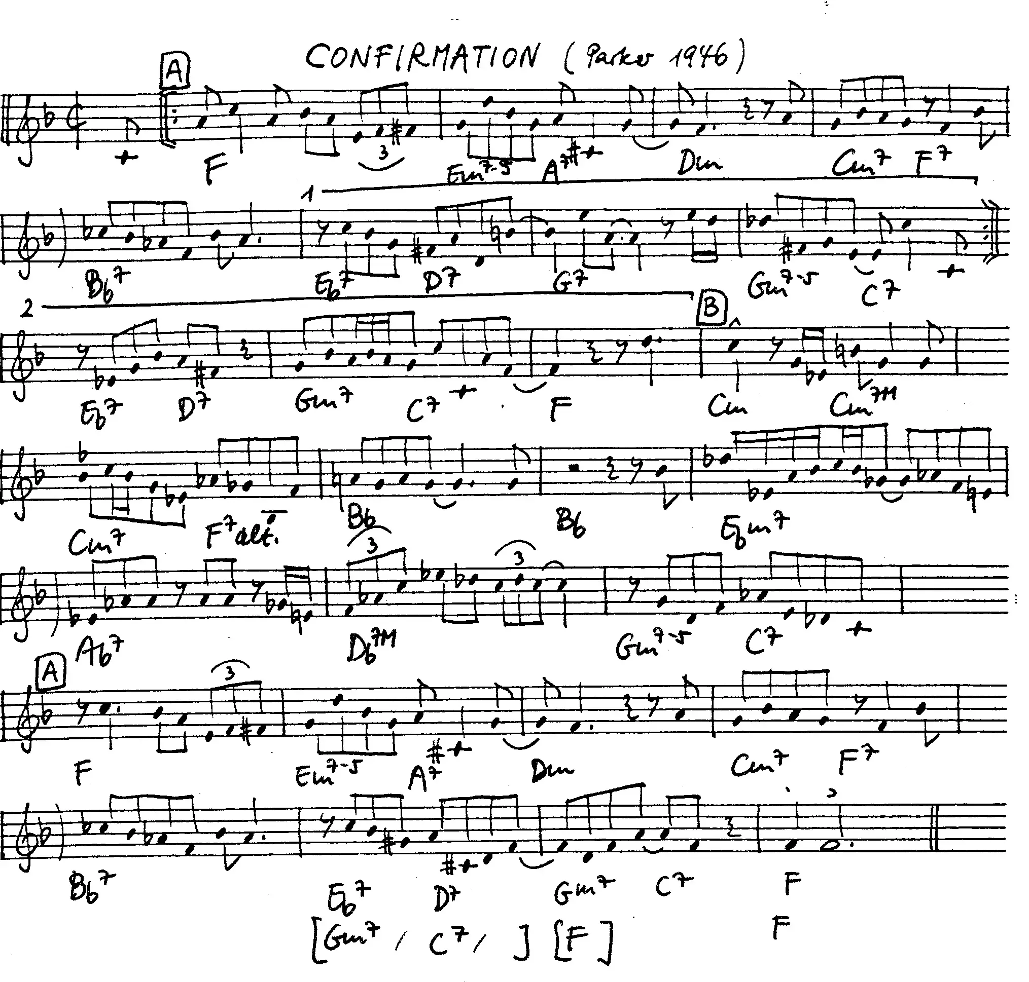 confirmation free jazz leadsheet - Courtesy of the Jungle Jazz Band