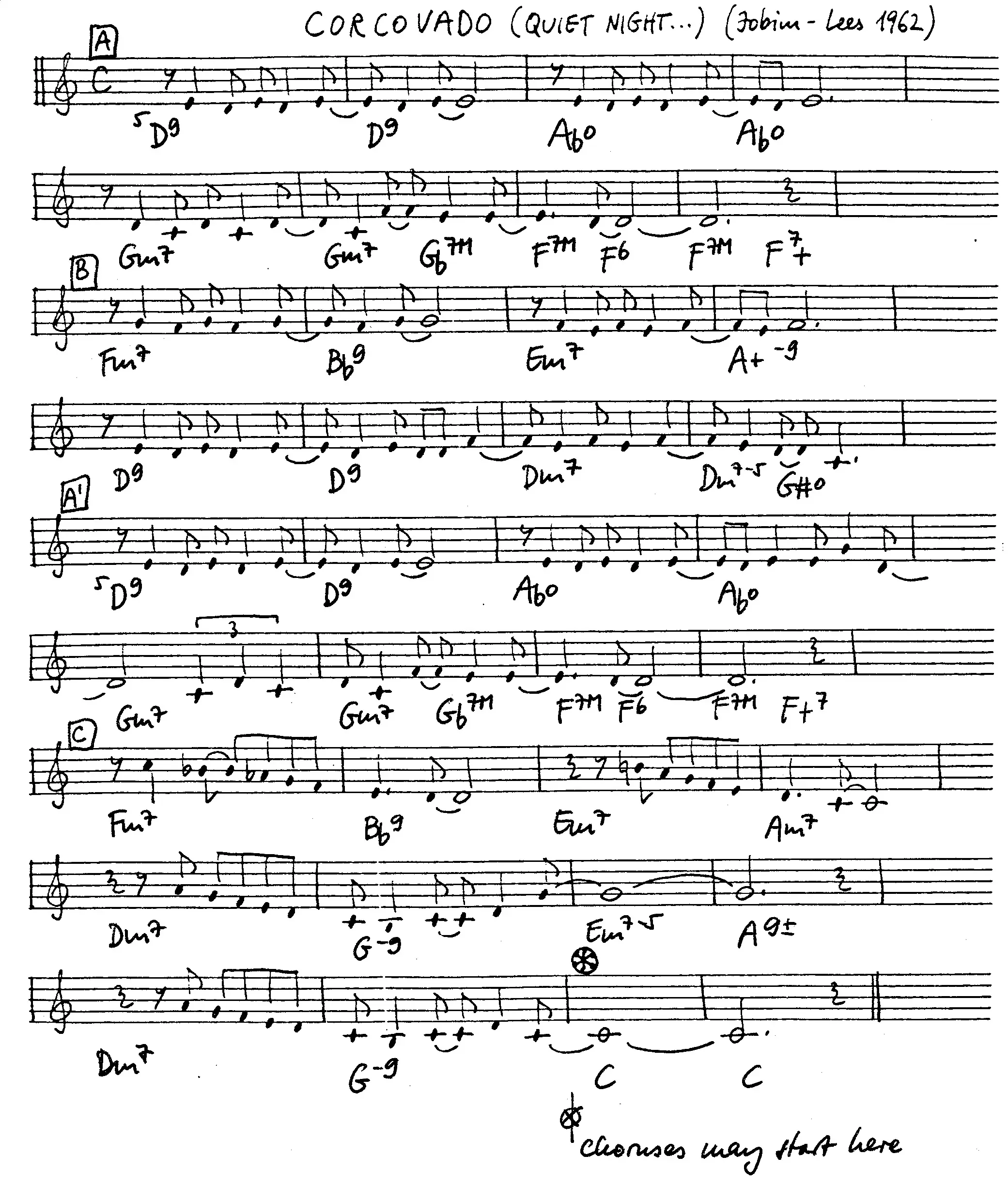 corcovado free jazz leadsheet - Courtesy of the Jungle Jazz Band