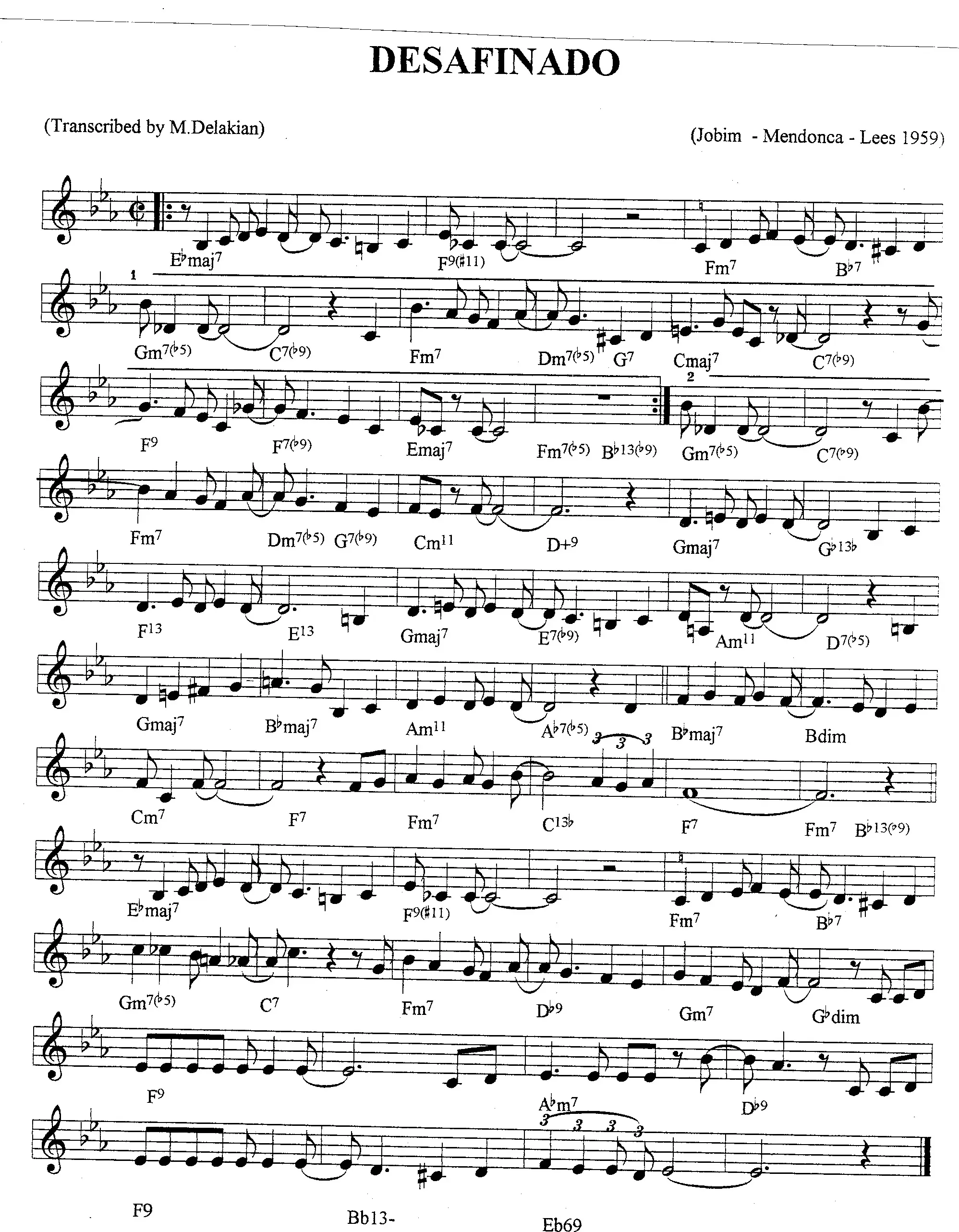 desafinado free jazz leadsheet - Courtesy of the Jungle Jazz Band