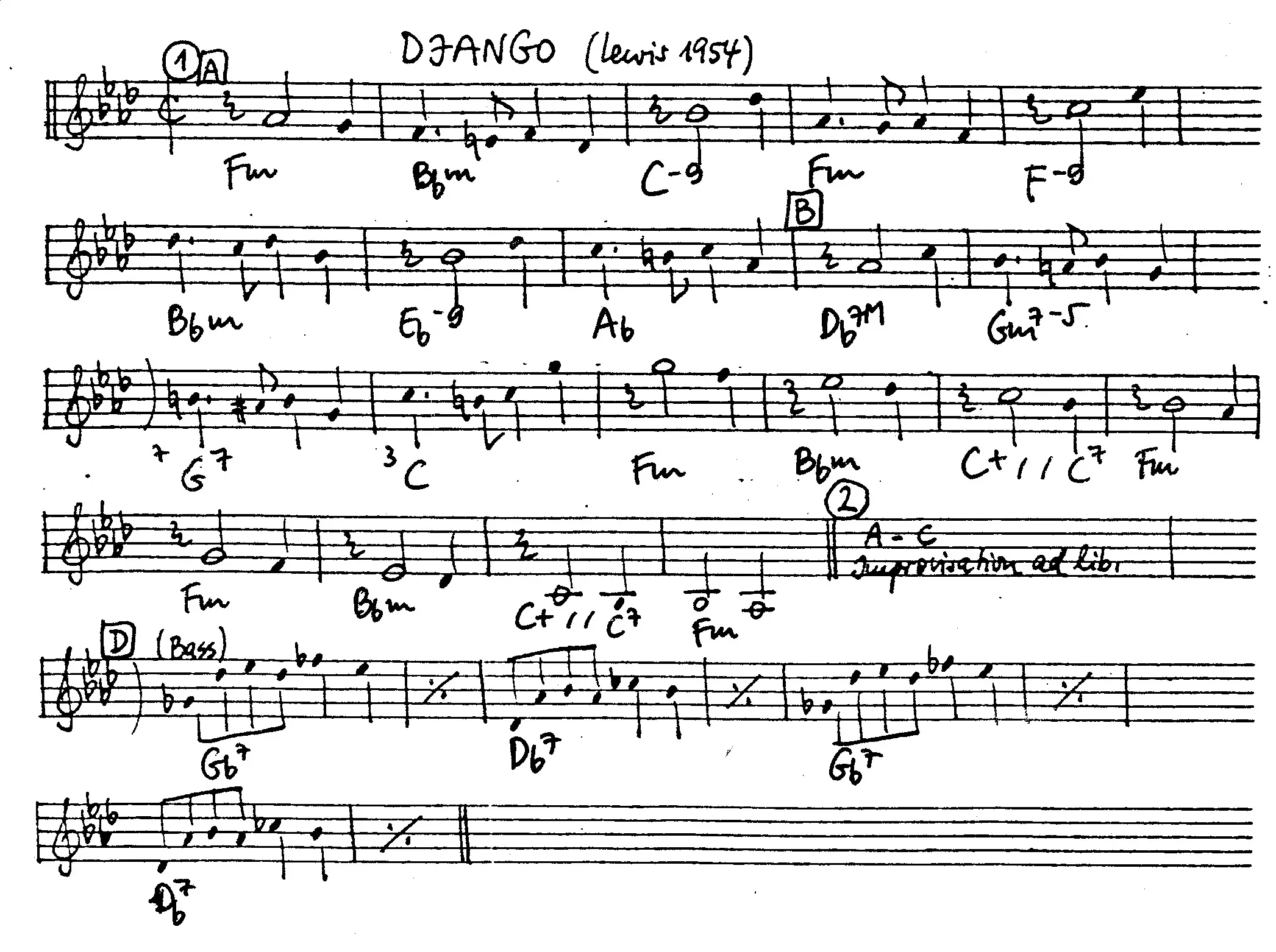 django free jazz leadsheet - Courtesy of the Jungle Jazz Band
