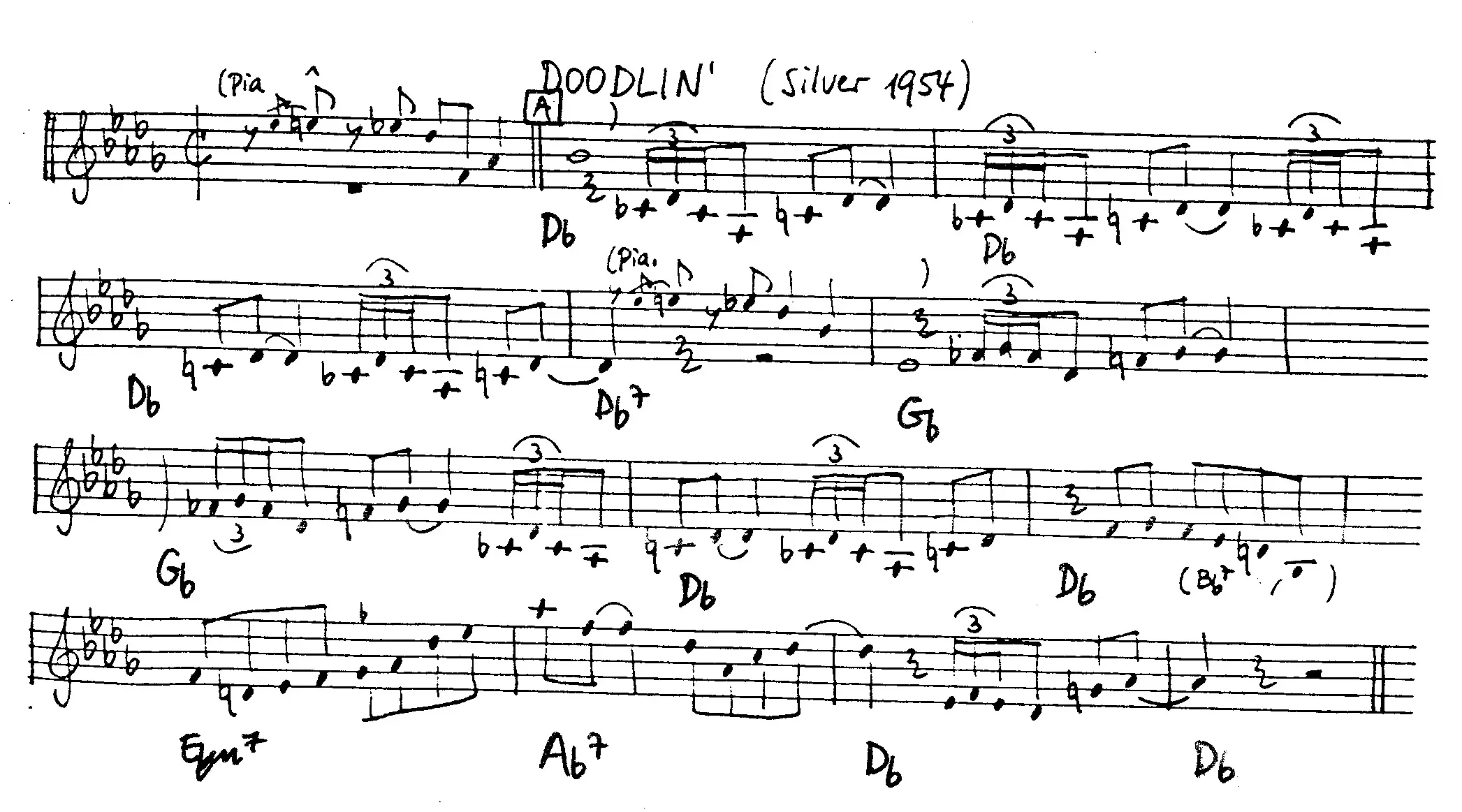 doodlin' free jazz leadsheet - Courtesy of the Jungle Jazz Band
