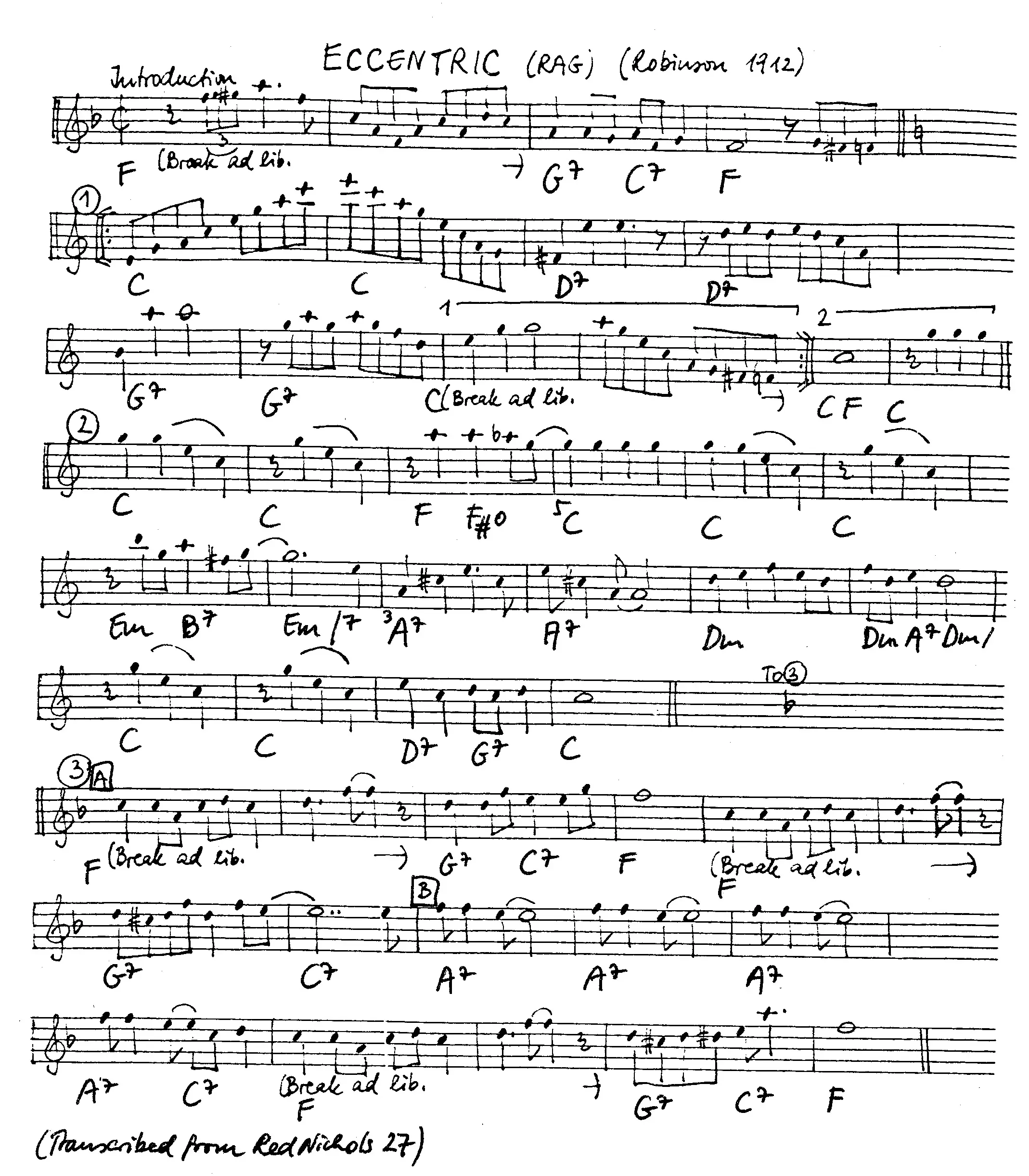 eccentric free jazz leadsheet - Courtesy of the Jungle Jazz Band