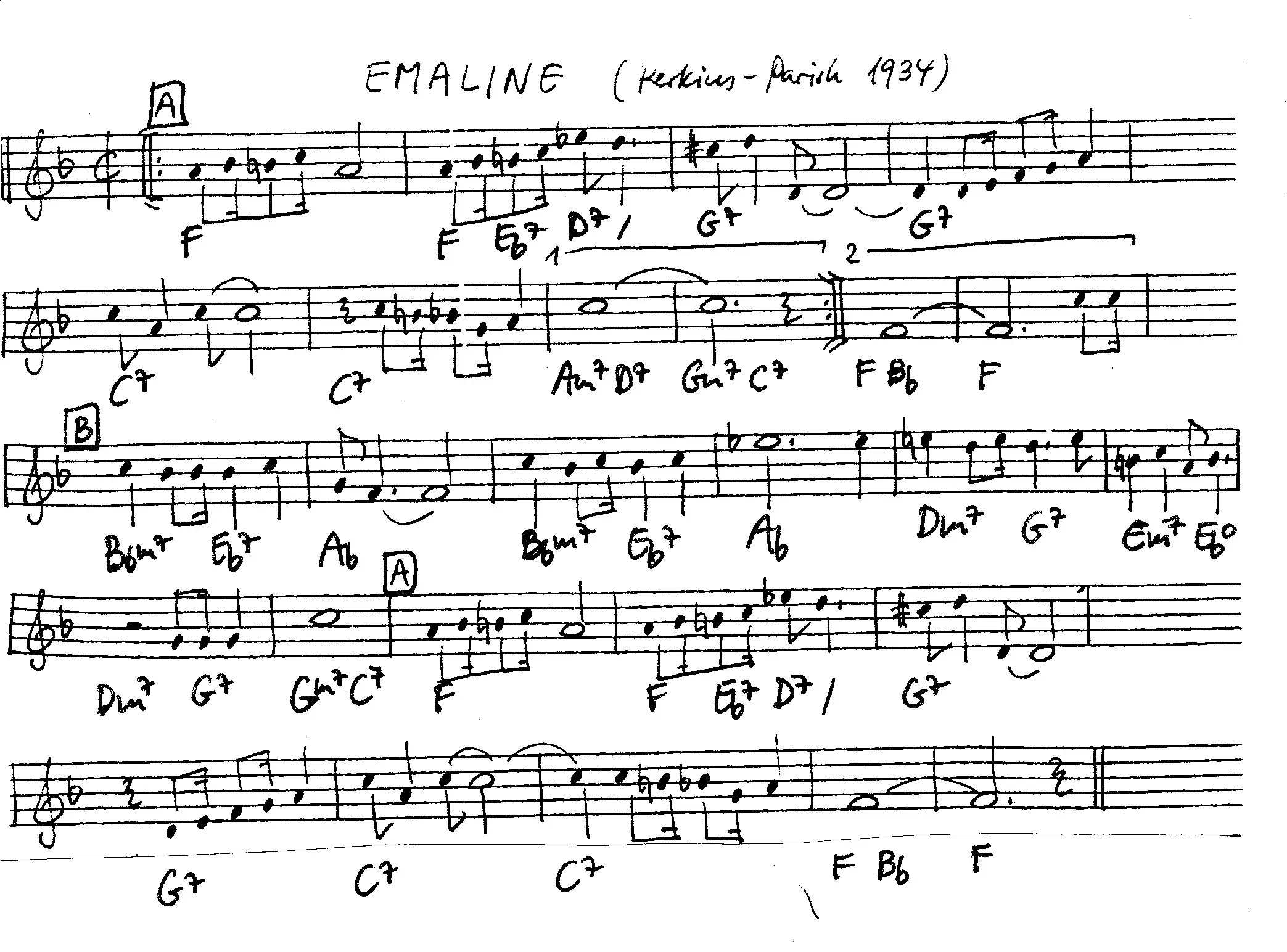 emaline. Free Jazz Leadsheet, courtesy of The Jungle Jazz Band