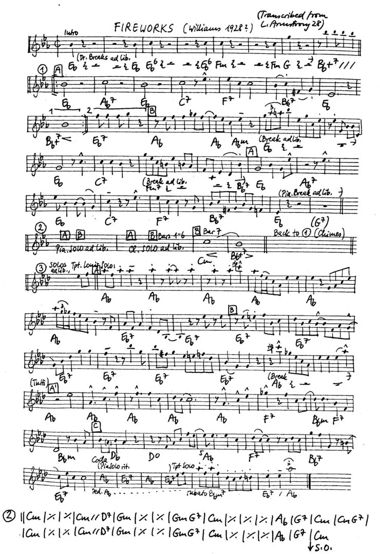 fireworks free jazz leadsheet - Courtesy of the Jungle Jazz Band