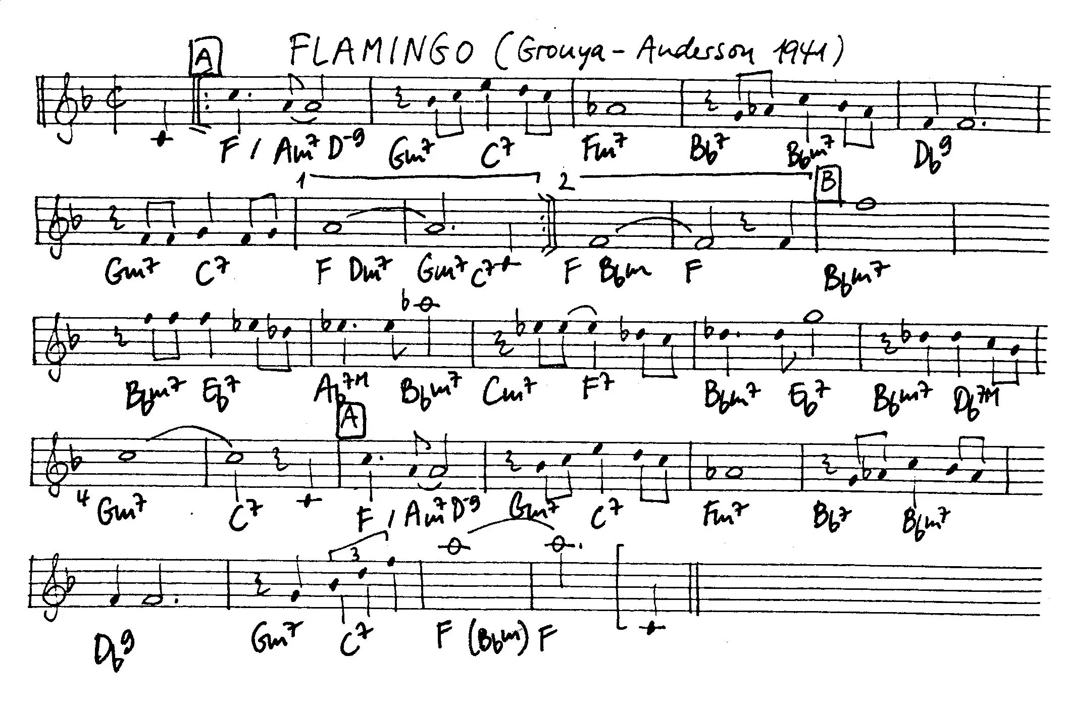 flamingo. Free Jazz Leadsheet, courtesy of The Jungle Jazz Band