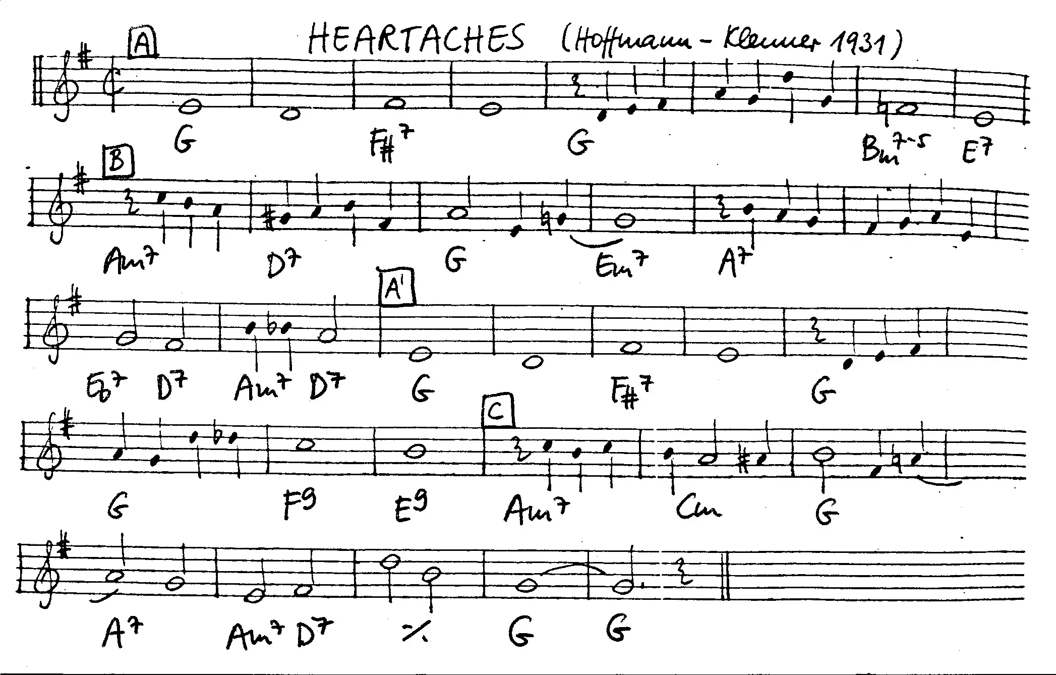 heartaches free jazz leadsheet - Courtesy of the Jungle Jazz Band