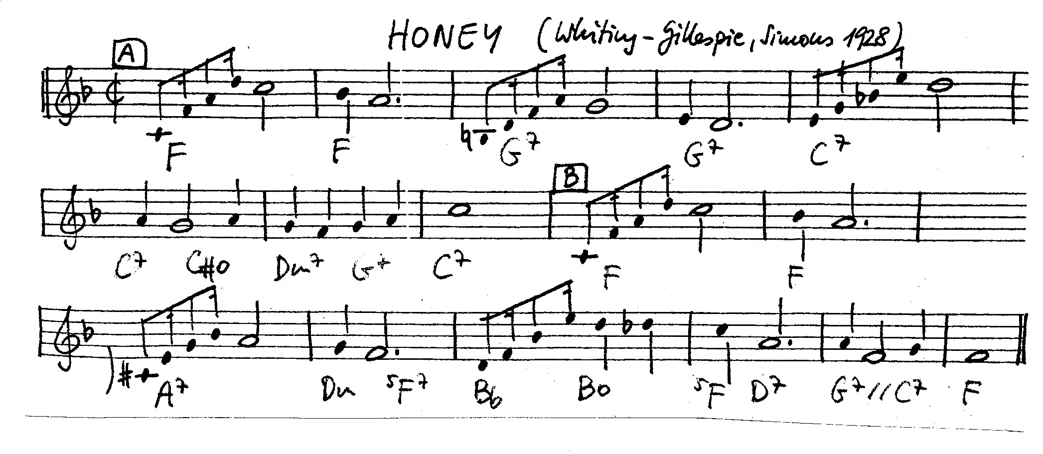 honey free jazz leadsheet - Courtesy of the Jungle Jazz Band