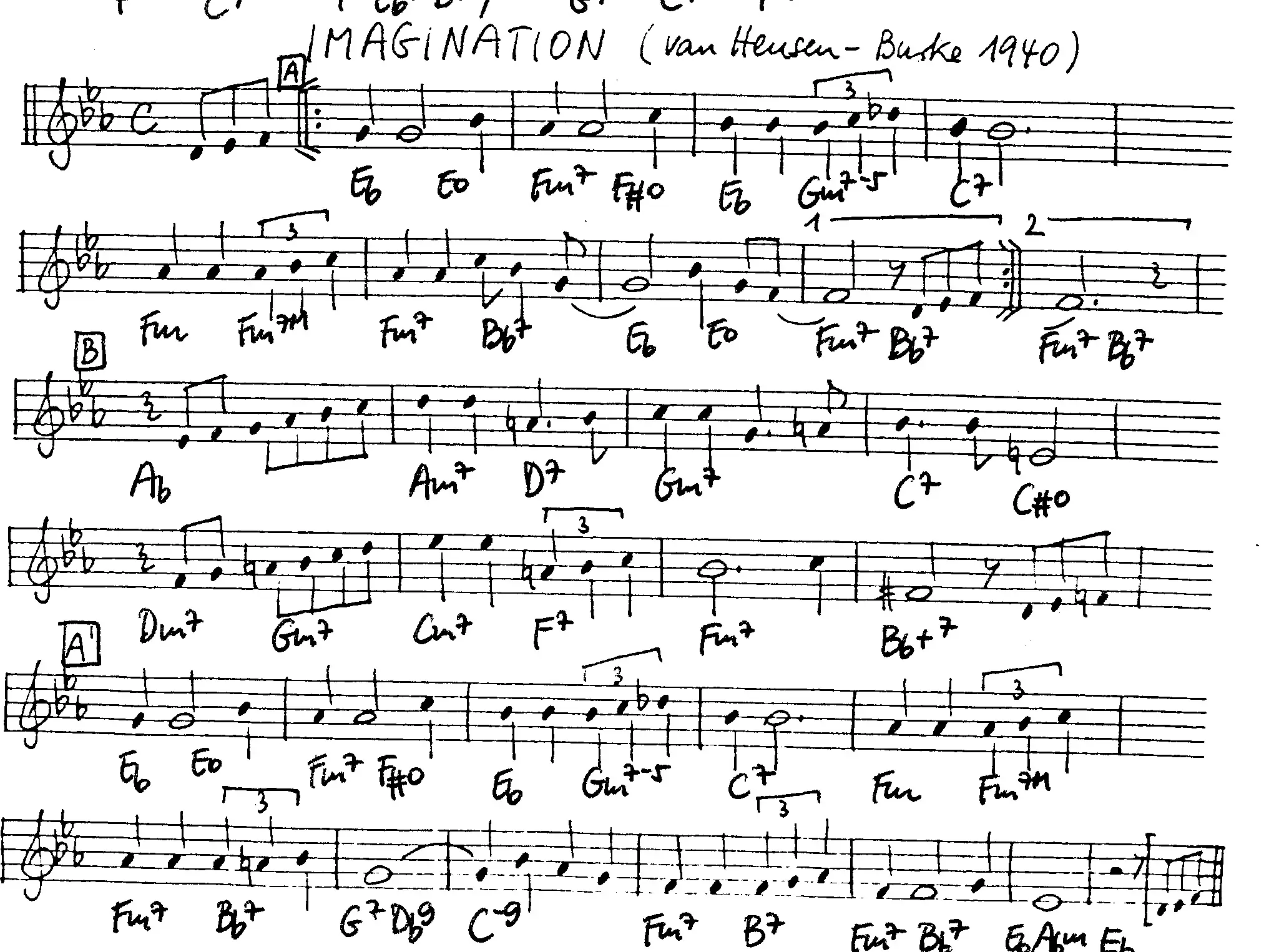 imagination free jazz leadsheet - Courtesy of the Jungle Jazz Band