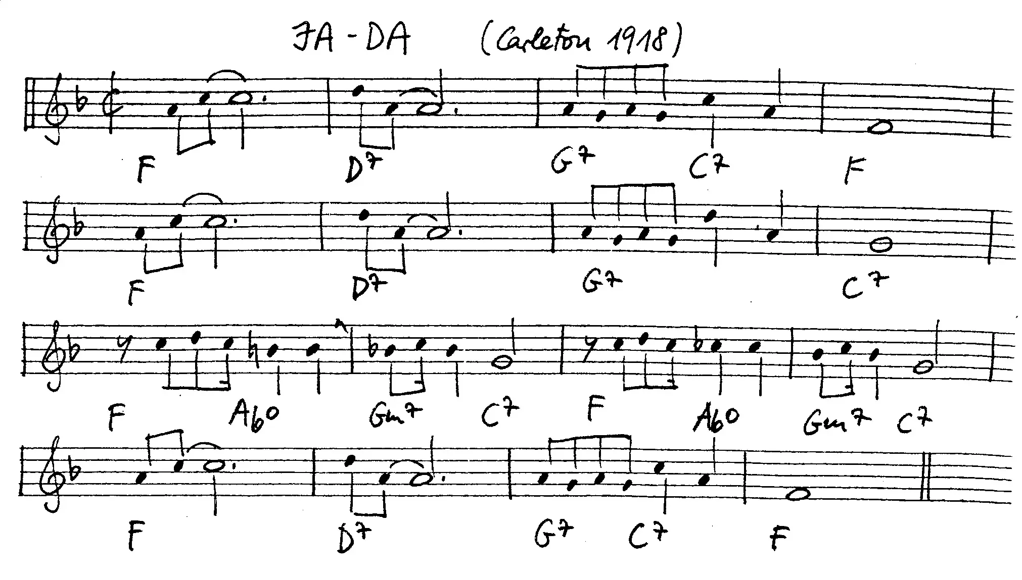 ja-da. Free Jazz Leadsheet, courtesy of The Jungle Jazz Band