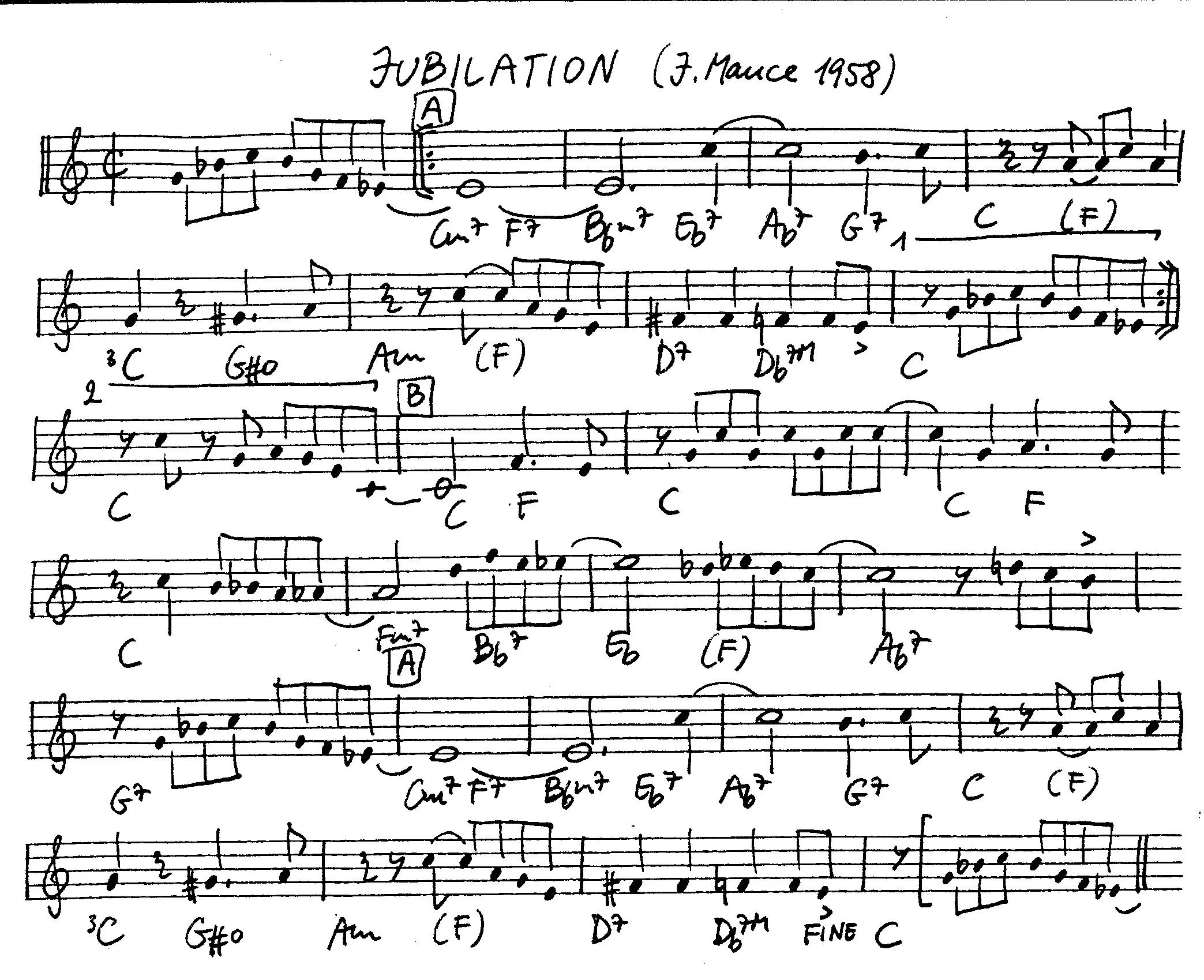 jubilation. Free Jazz Leadsheet, courtesy of The Jungle Jazz Band