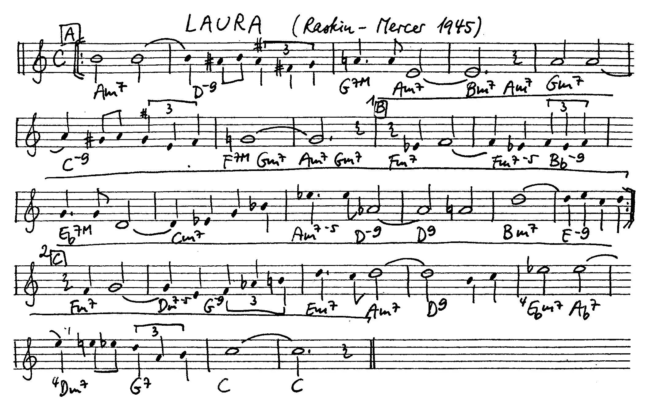 laura. Free Jazz Leadsheet, courtesy of The Jungle Jazz Band