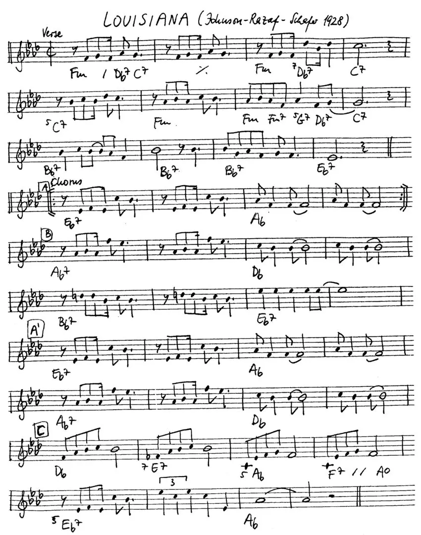 louisiana free jazz leadsheet - Courtesy of the Jungle Jazz Band