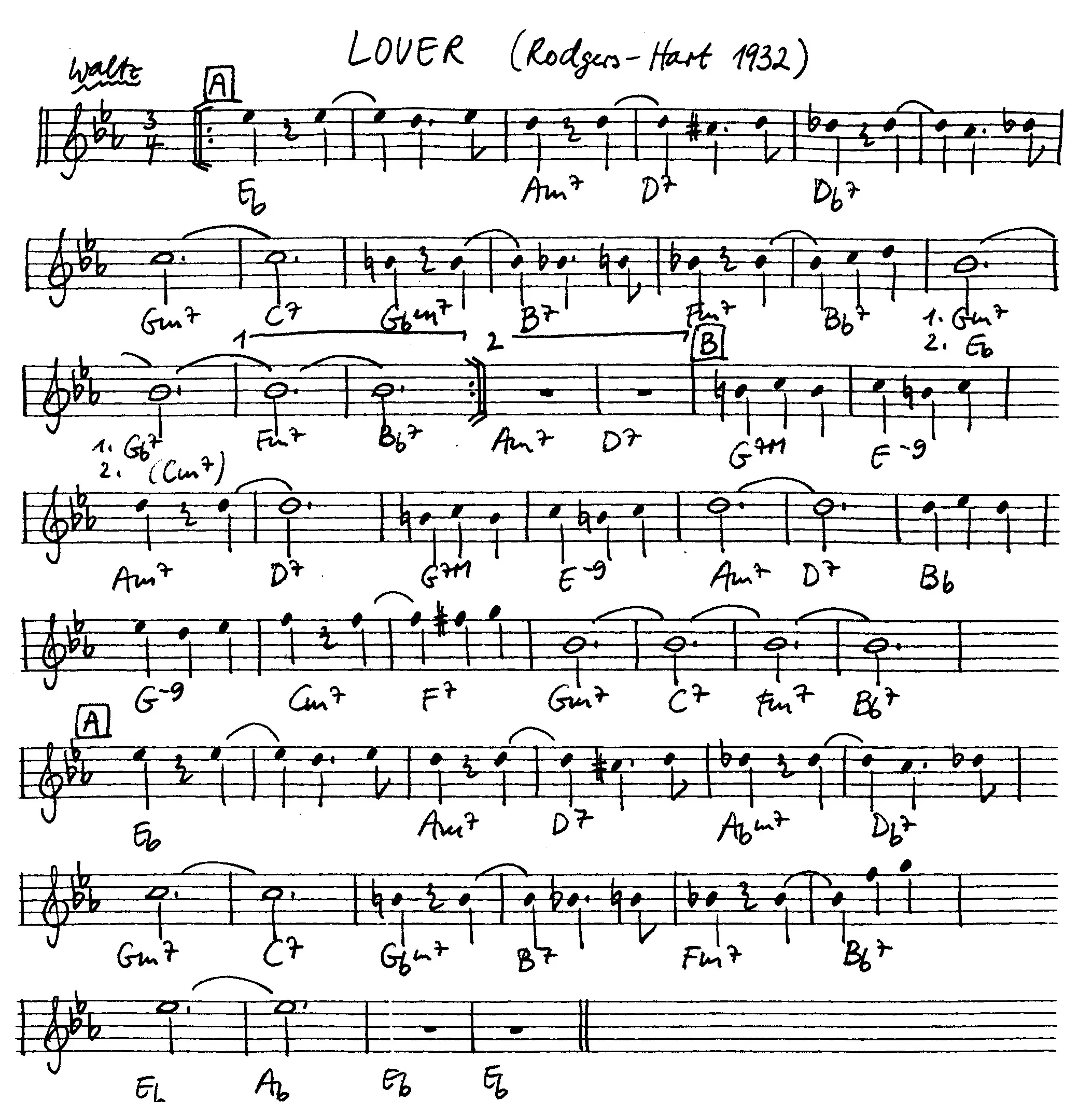 lover. Free Jazz Leadsheet, courtesy of The Jungle Jazz Band