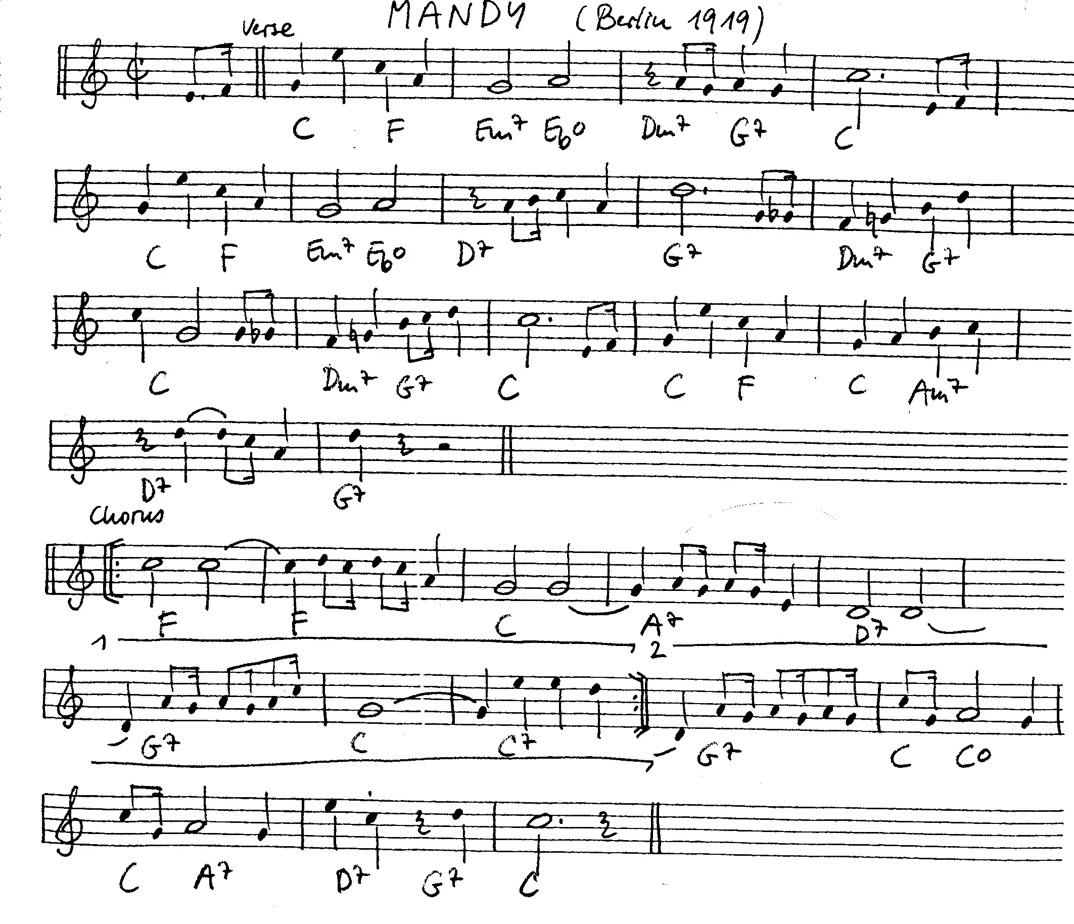 mandy free jazz leadsheet - Courtesy of the Jungle Jazz Band