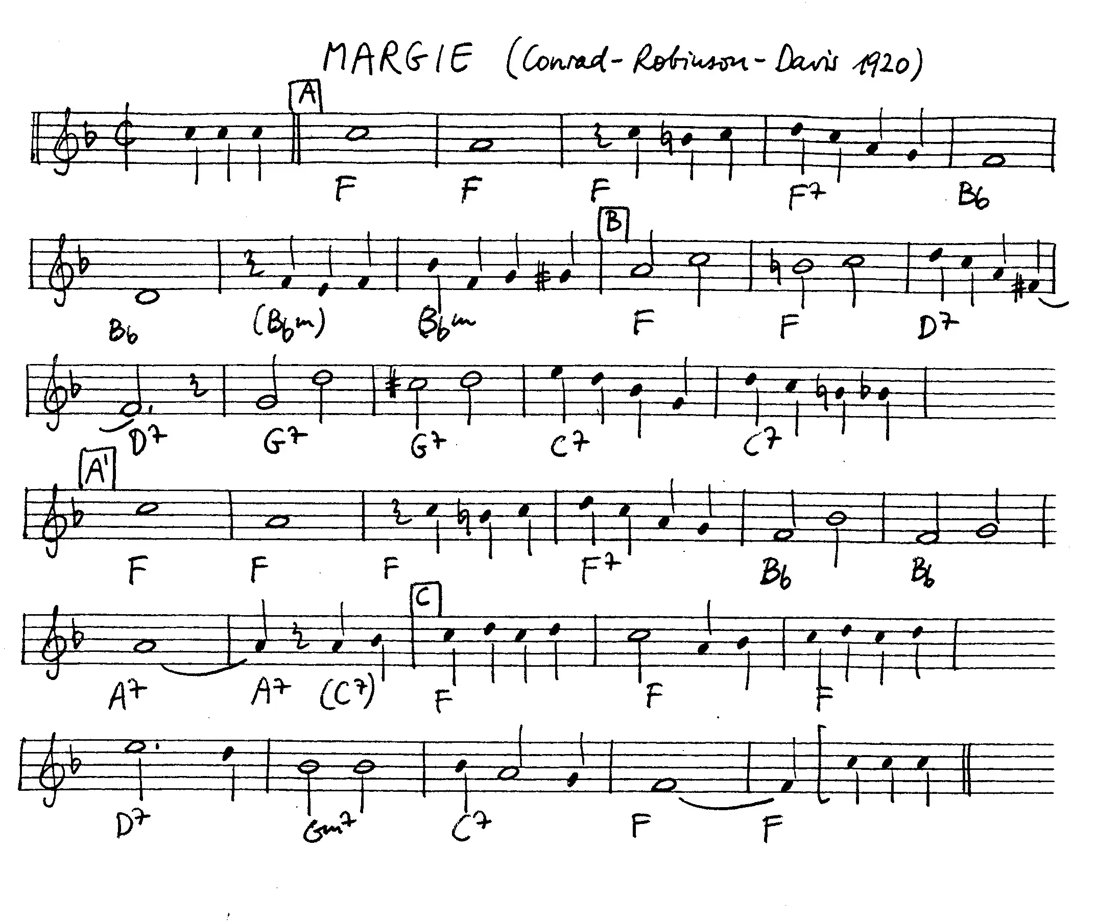 margie free jazz leadsheet - Courtesy of the Jungle Jazz Band