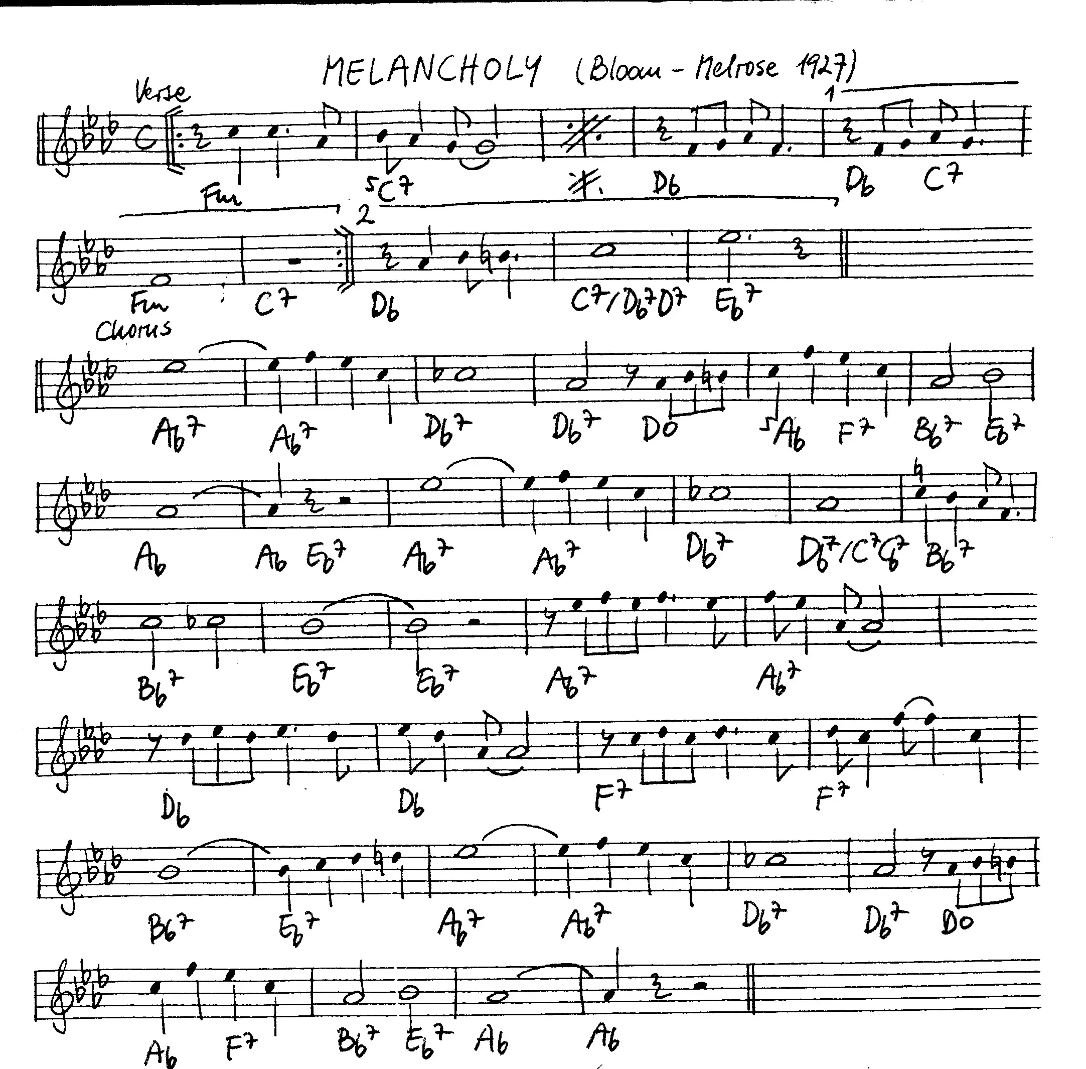 melancholy free jazz leadsheet - Courtesy of the Jungle Jazz Band