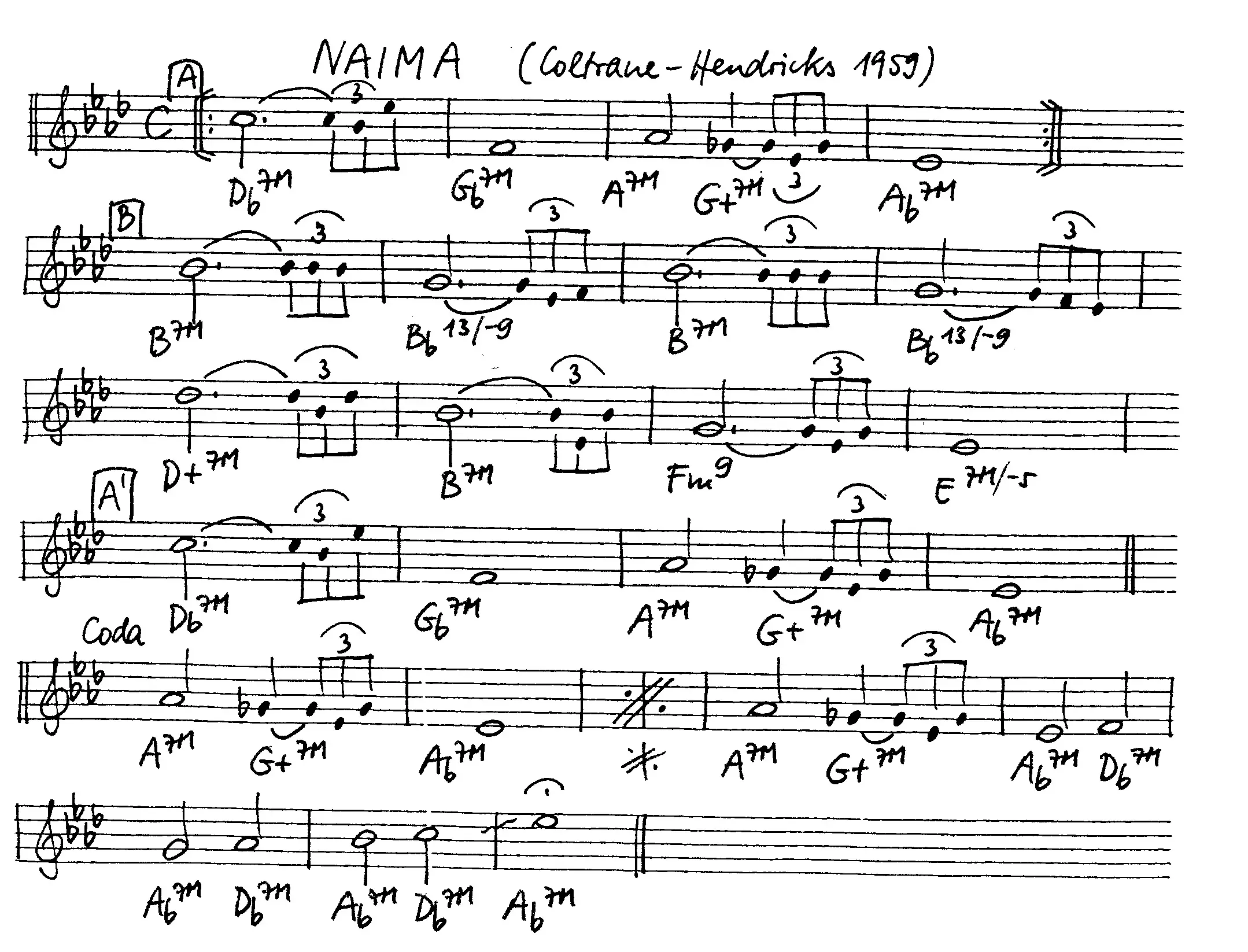 naima. Free Jazz Leadsheet, courtesy of The Jungle Jazz Band