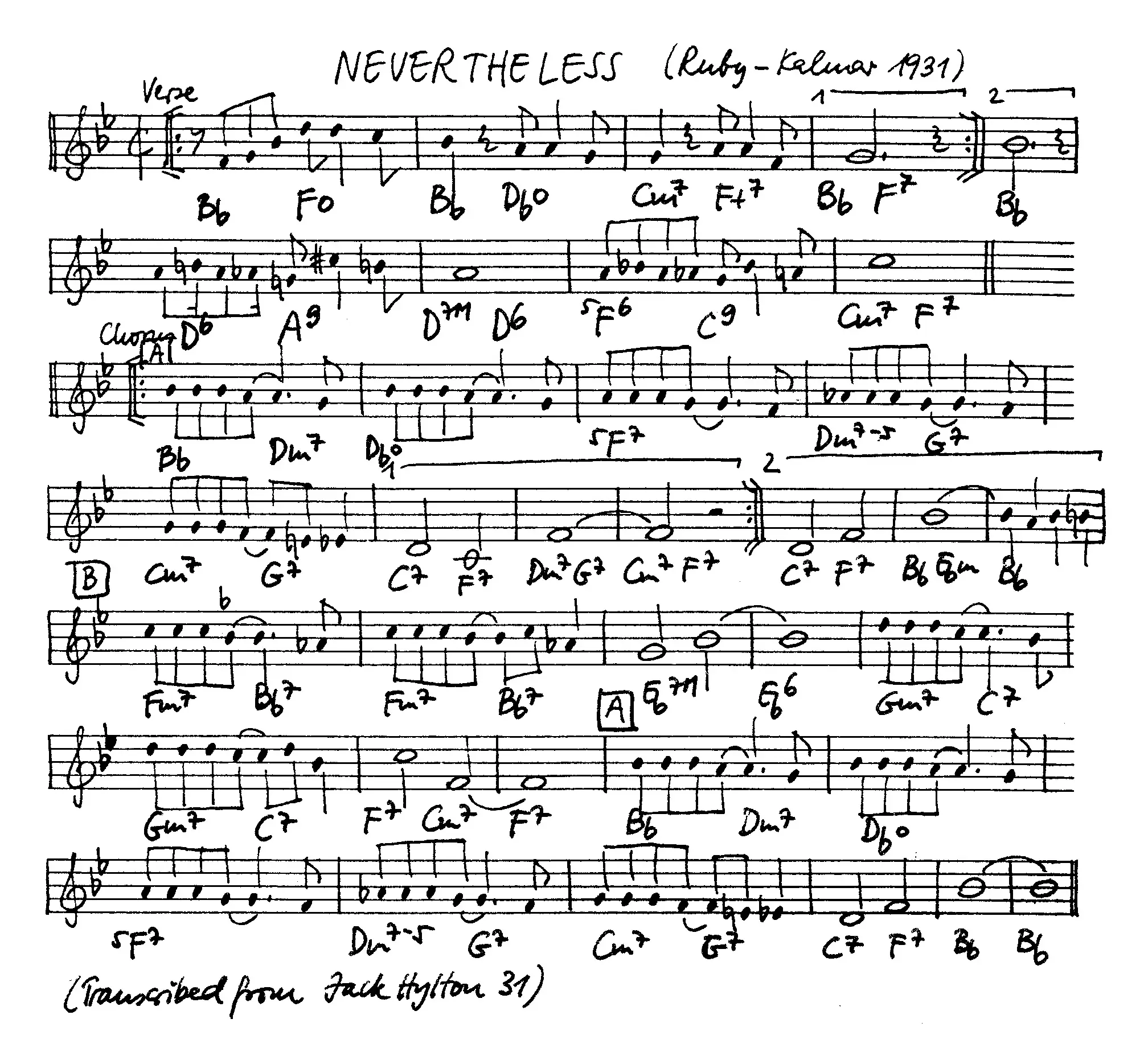 nevertheless free jazz leadsheet - Courtesy of the Jungle Jazz Band
