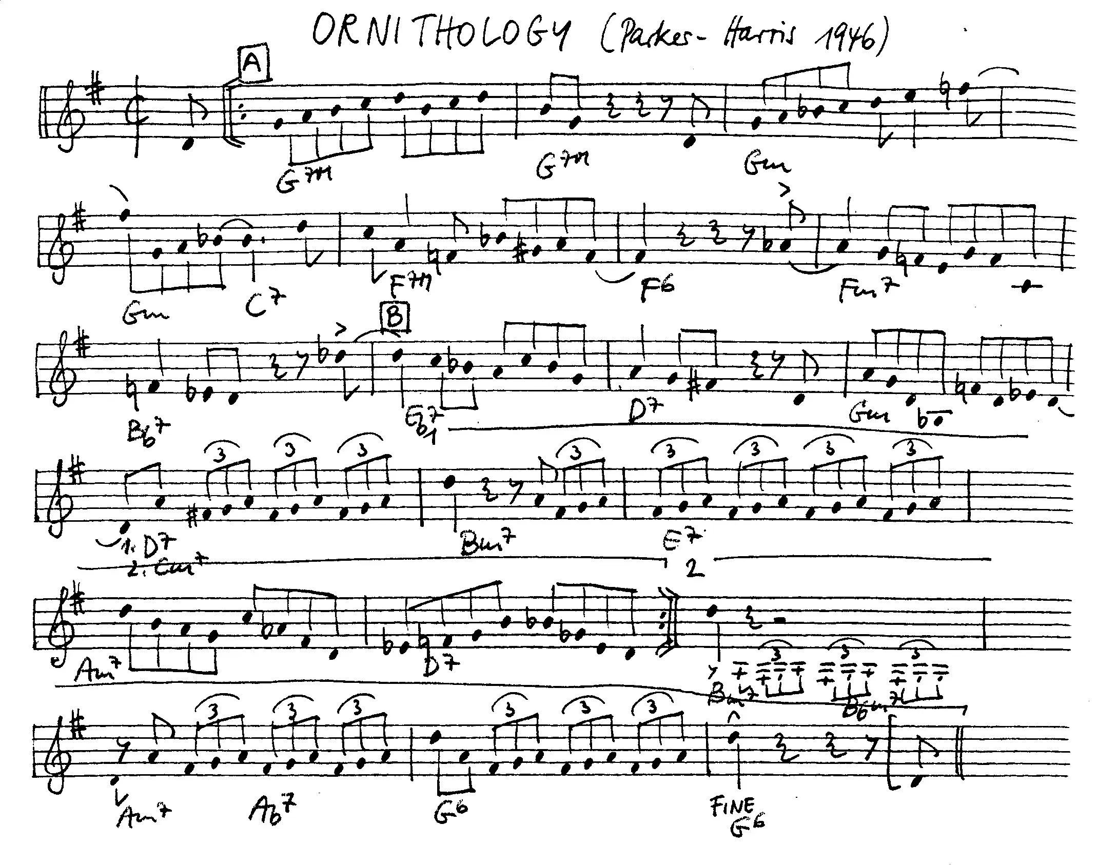 ornithology free jazz leadsheet - Courtesy of the Jungle Jazz Band