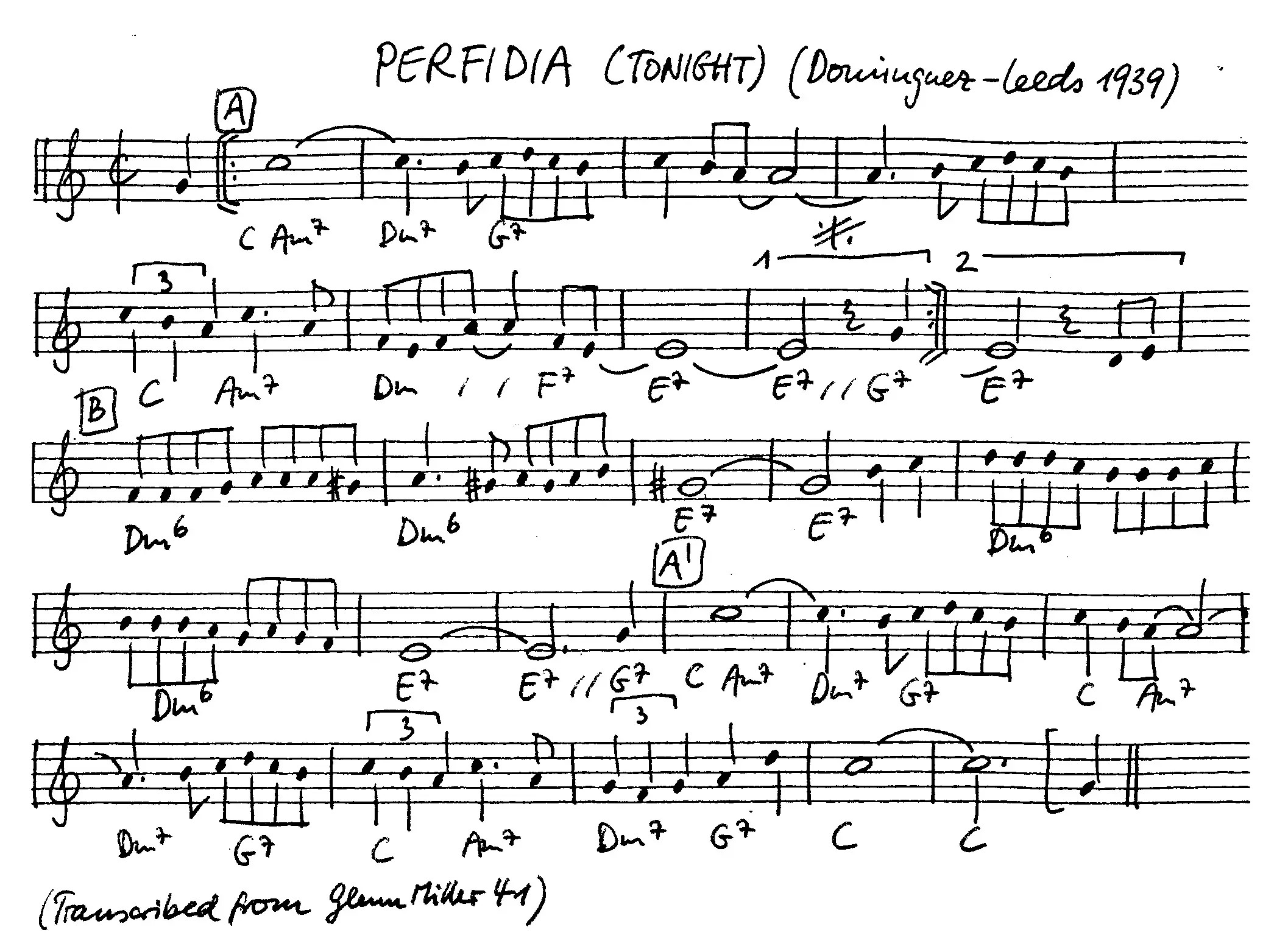 perfidia free jazz leadsheet - Courtesy of the Jungle Jazz Band