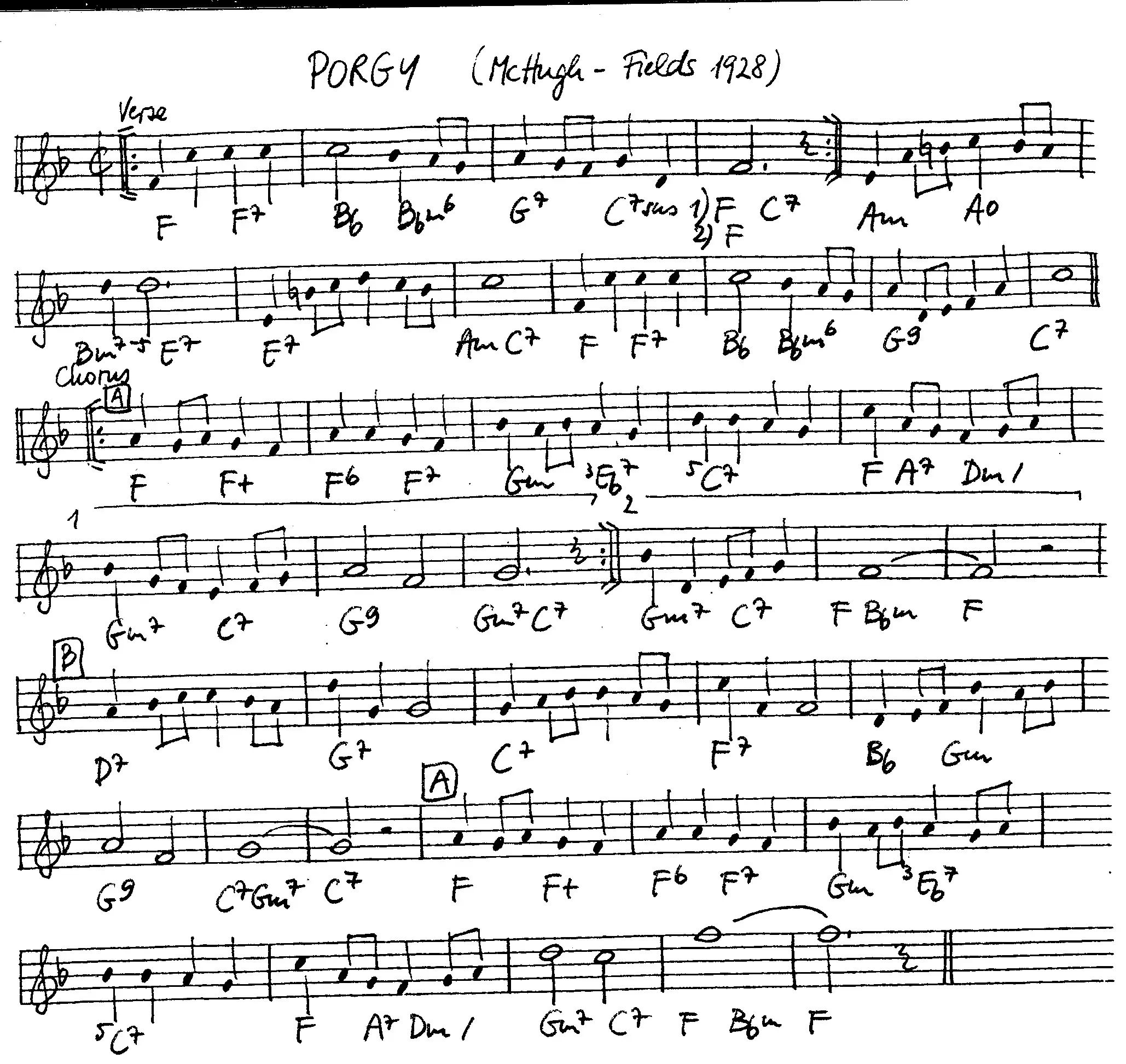 porgy free jazz leadsheet - Courtesy of the Jungle Jazz Band