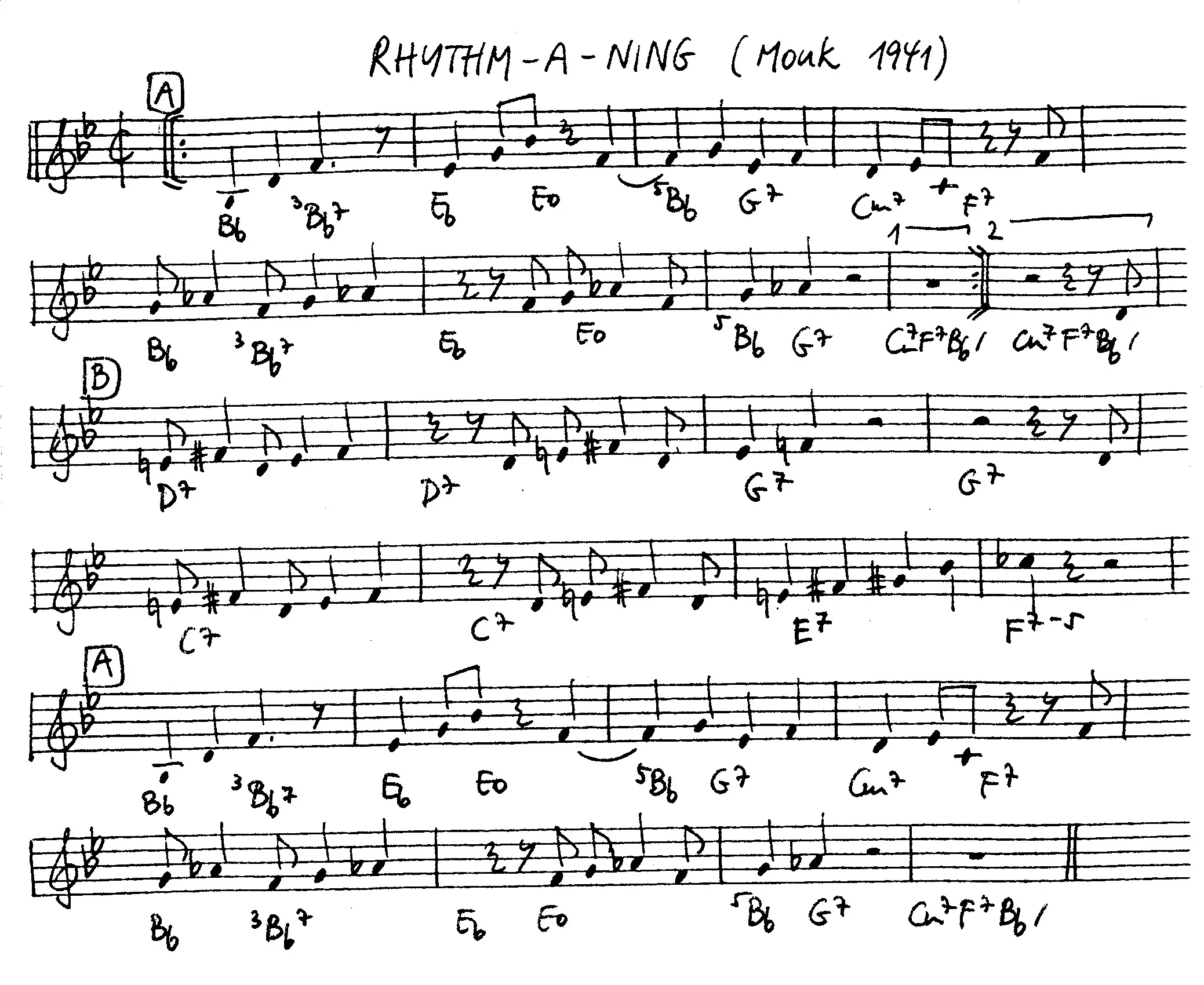 rhythm-a-ning free jazz leadsheet - Courtesy of the Jungle Jazz Band