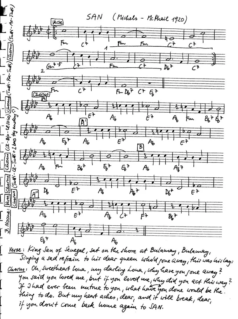 san. Free Jazz Leadsheet, courtesy of The Jungle Jazz Band