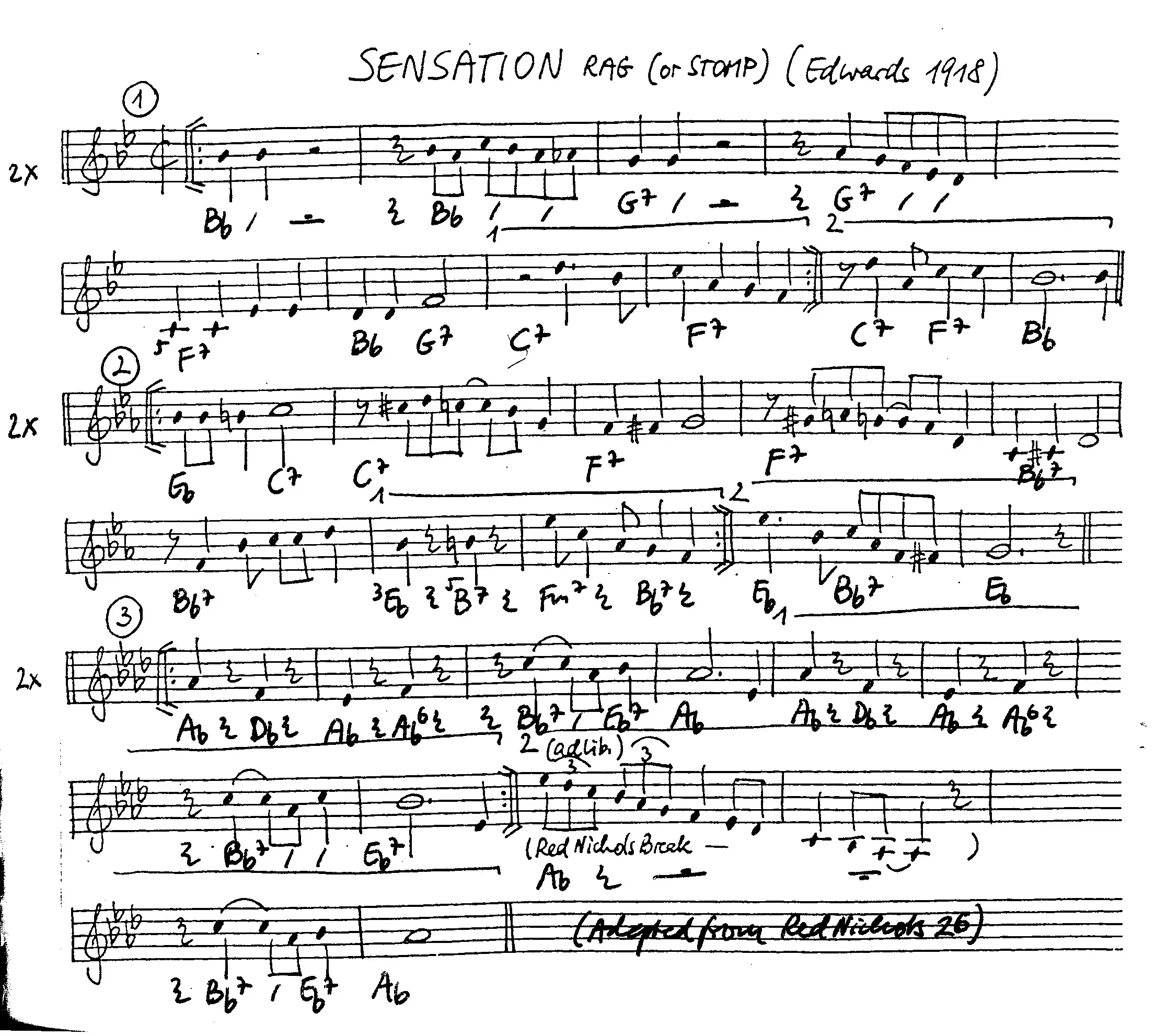 sensation free jazz leadsheet - Courtesy of the Jungle Jazz Band