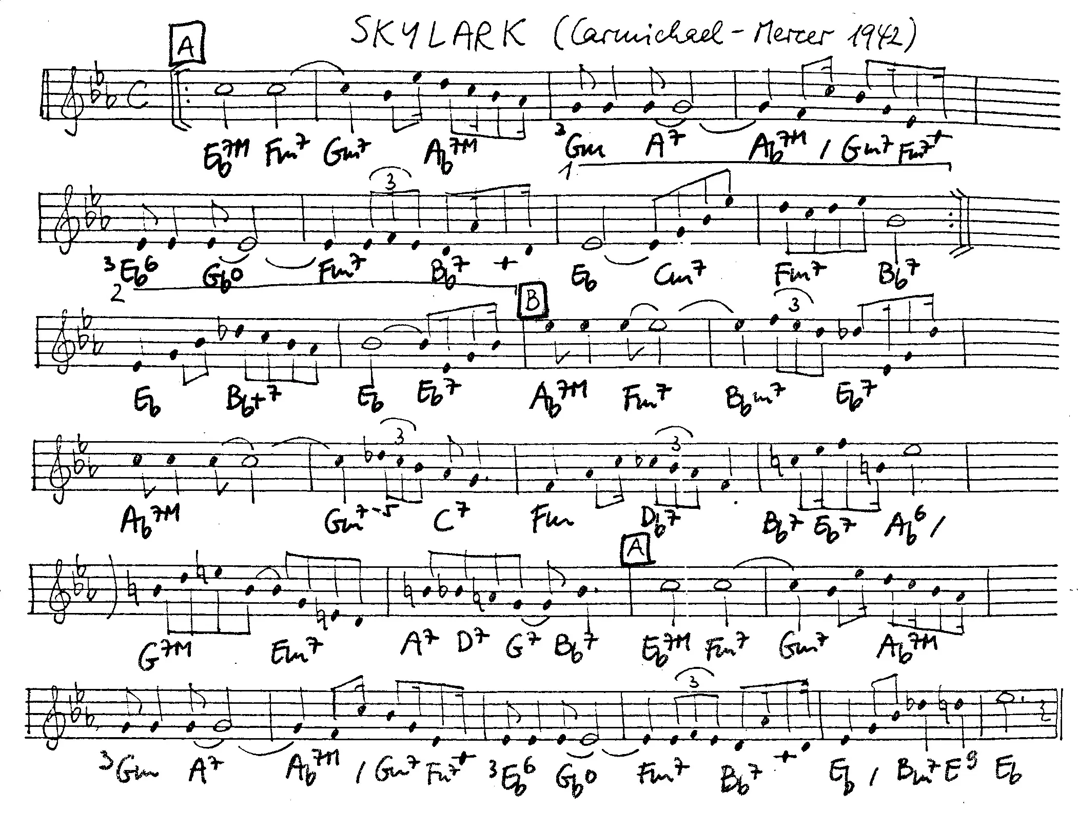 skylark free jazz leadsheet - Courtesy of the Jungle Jazz Band
