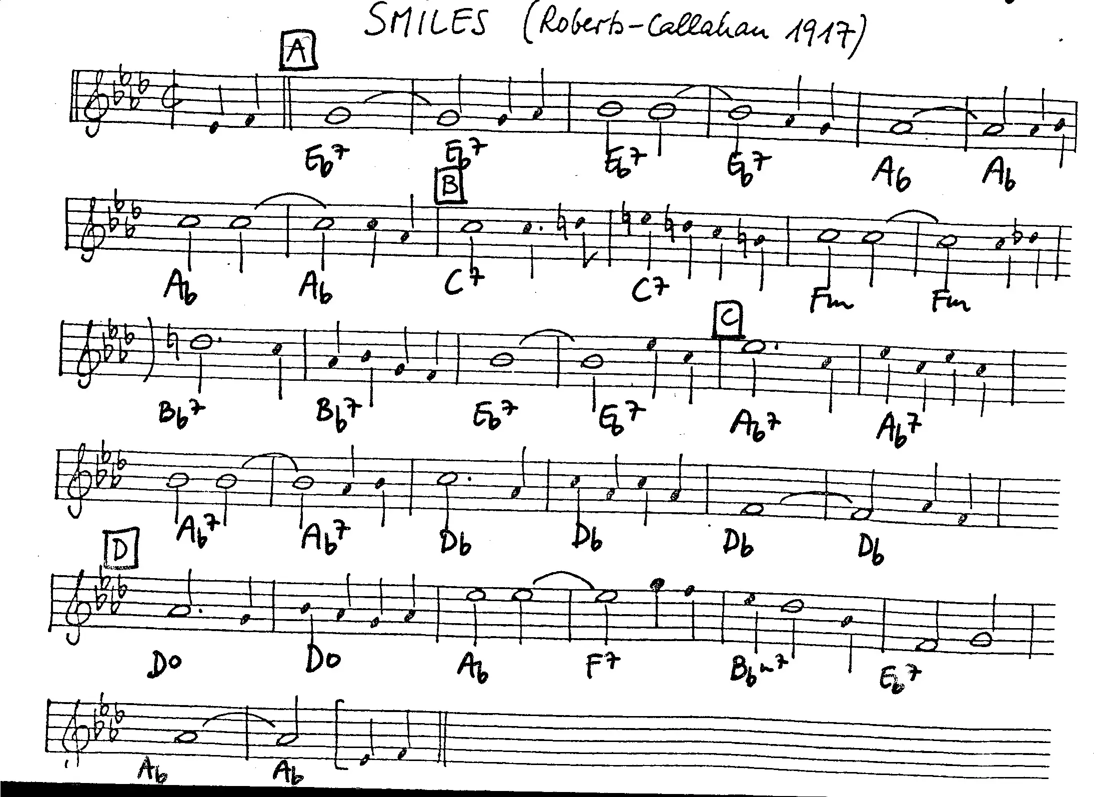 smiles free jazz leadsheet - Courtesy of the Jungle Jazz Band