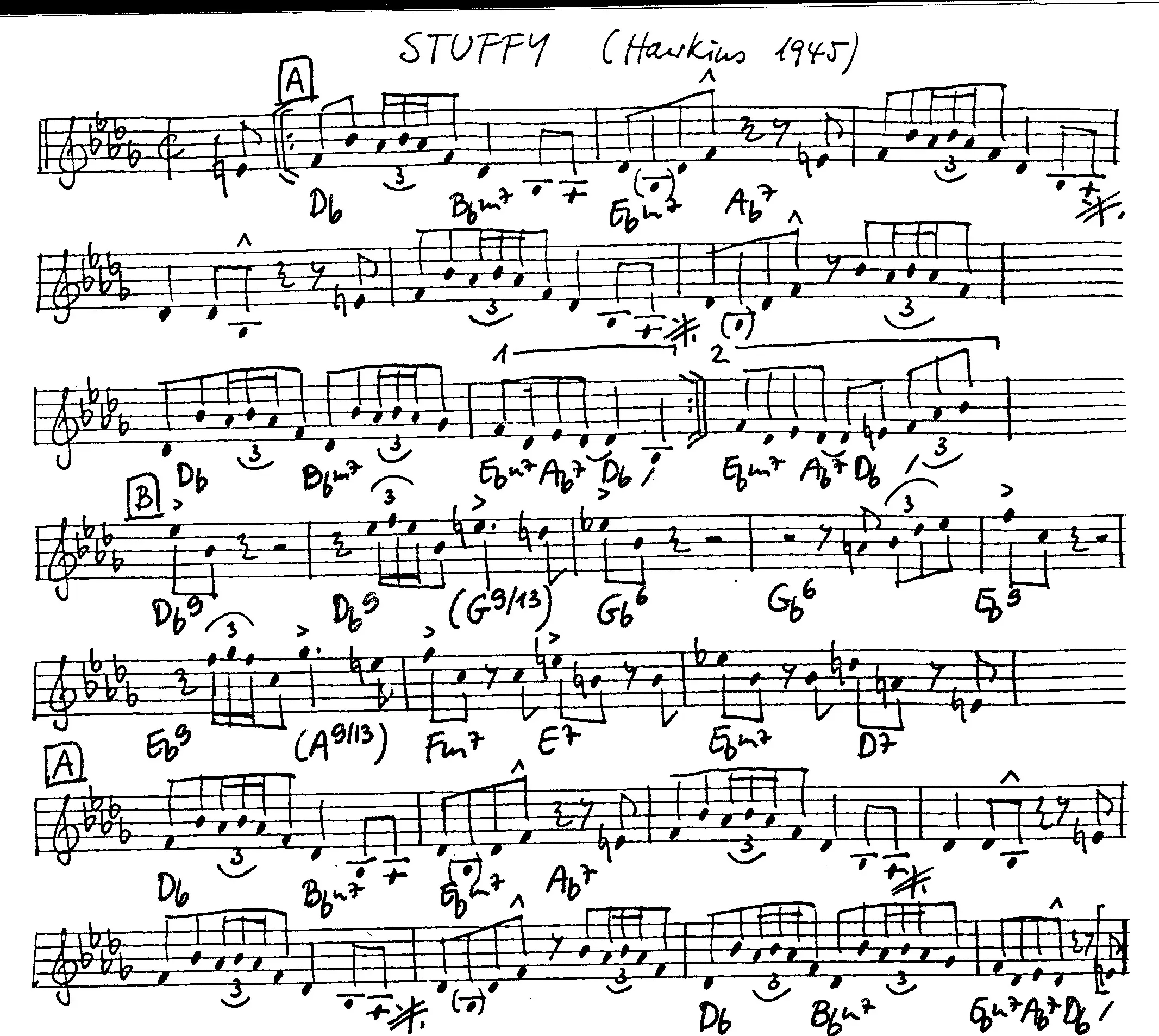 stuffy. Free Jazz Leadsheet, courtesy of The Jungle Jazz Band