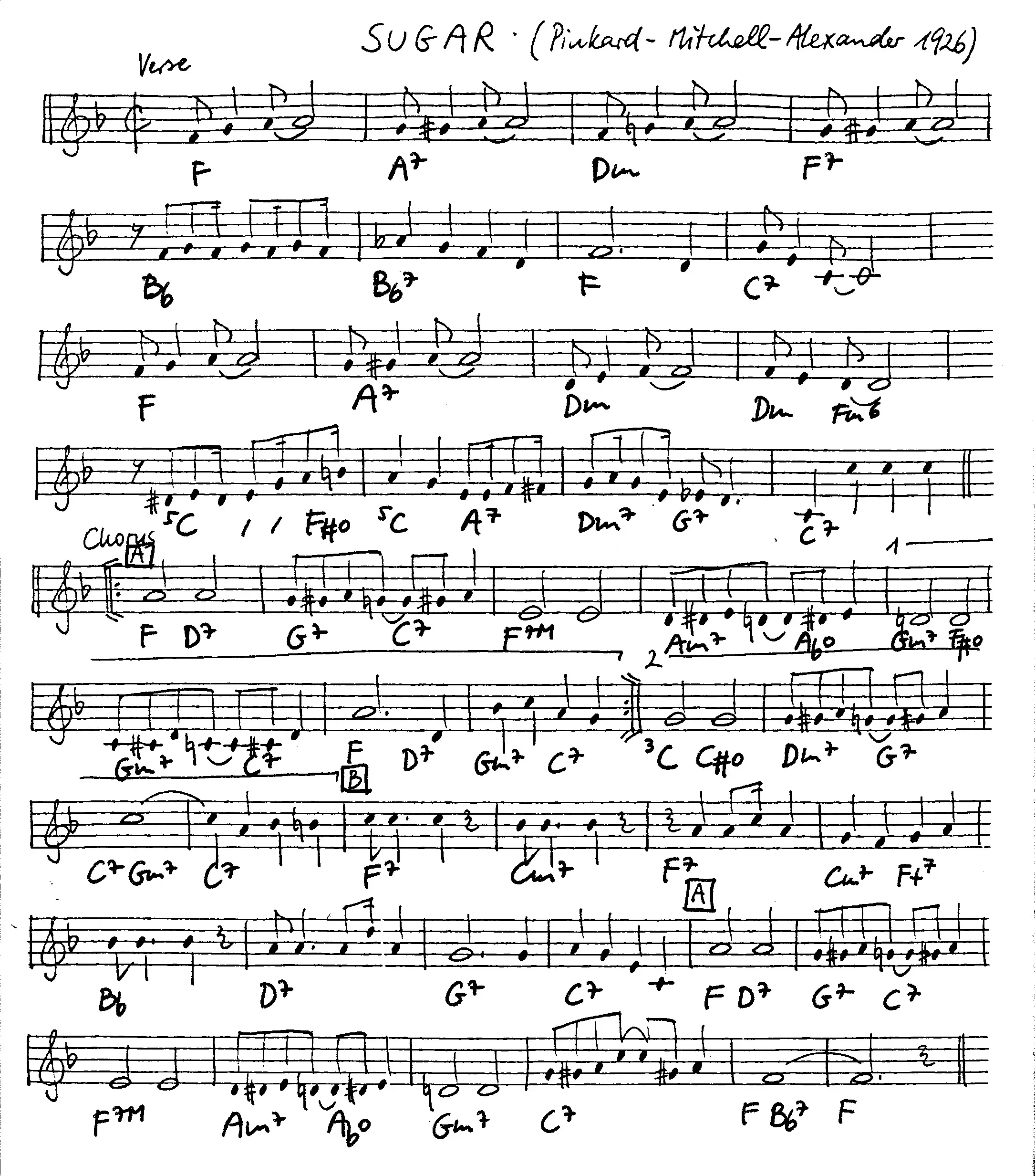 sugar free jazz leadsheet - Courtesy of the Jungle Jazz Band