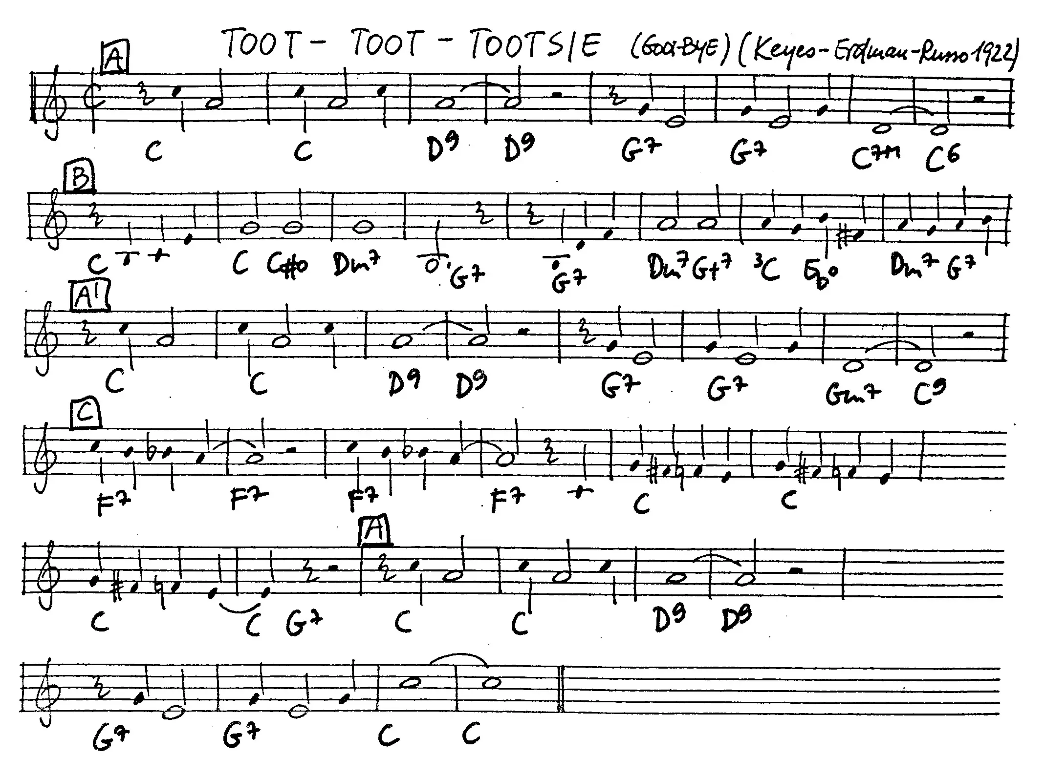 toot-toot-tootsie free jazz leadsheet - Courtesy of the Jungle Jazz Band