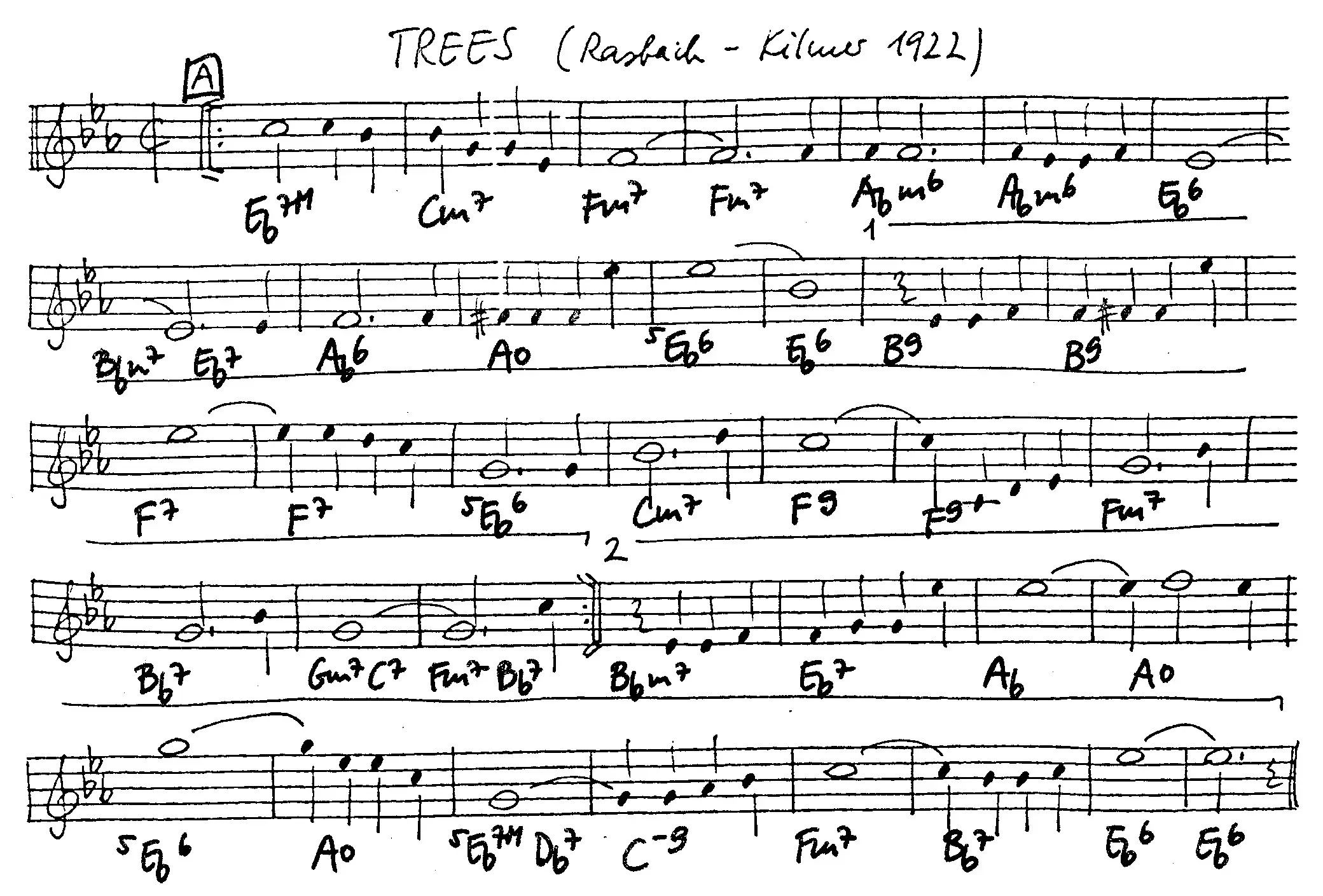 trees free jazz leadsheet - Courtesy of the Jungle Jazz Band