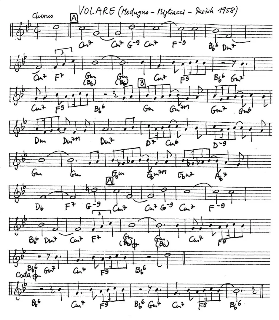 volare free jazz leadsheet - Courtesy of the Jungle Jazz Band