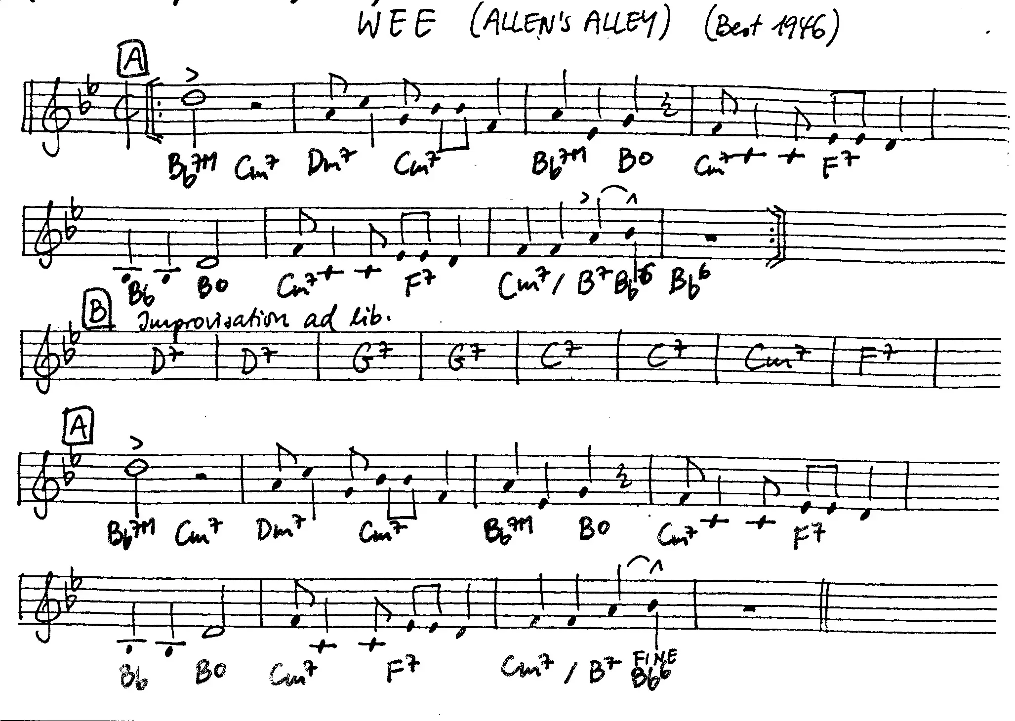 wee free jazz leadsheet - Courtesy of the Jungle Jazz Band