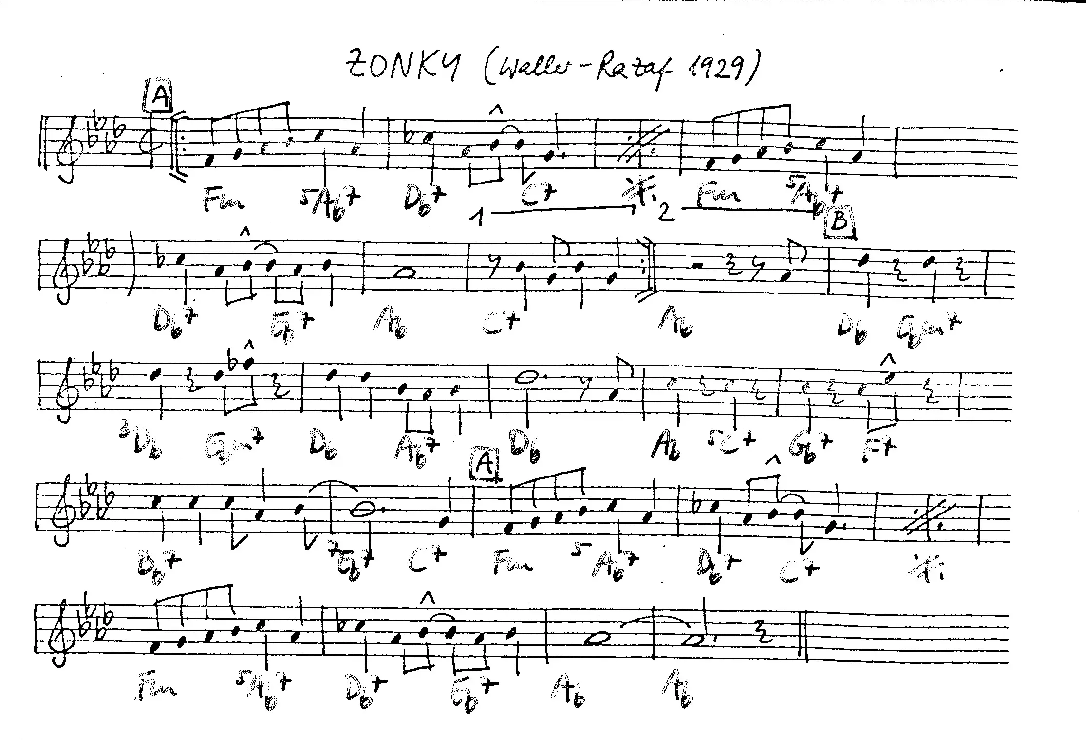 zonky free jazz leadsheet - Courtesy of the Jungle Jazz Band
